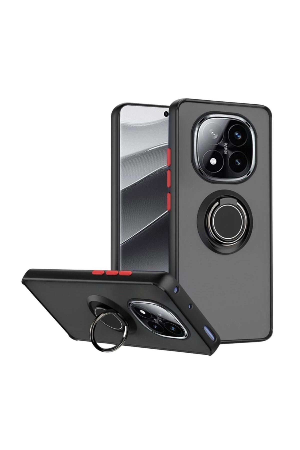 HANPORIUM Redmi Note 14 Pro 4G Uyumlu Kılıf Yüzüklü Standlı Extra Darbe Koruma Sert Silikon Kapak - Siyah