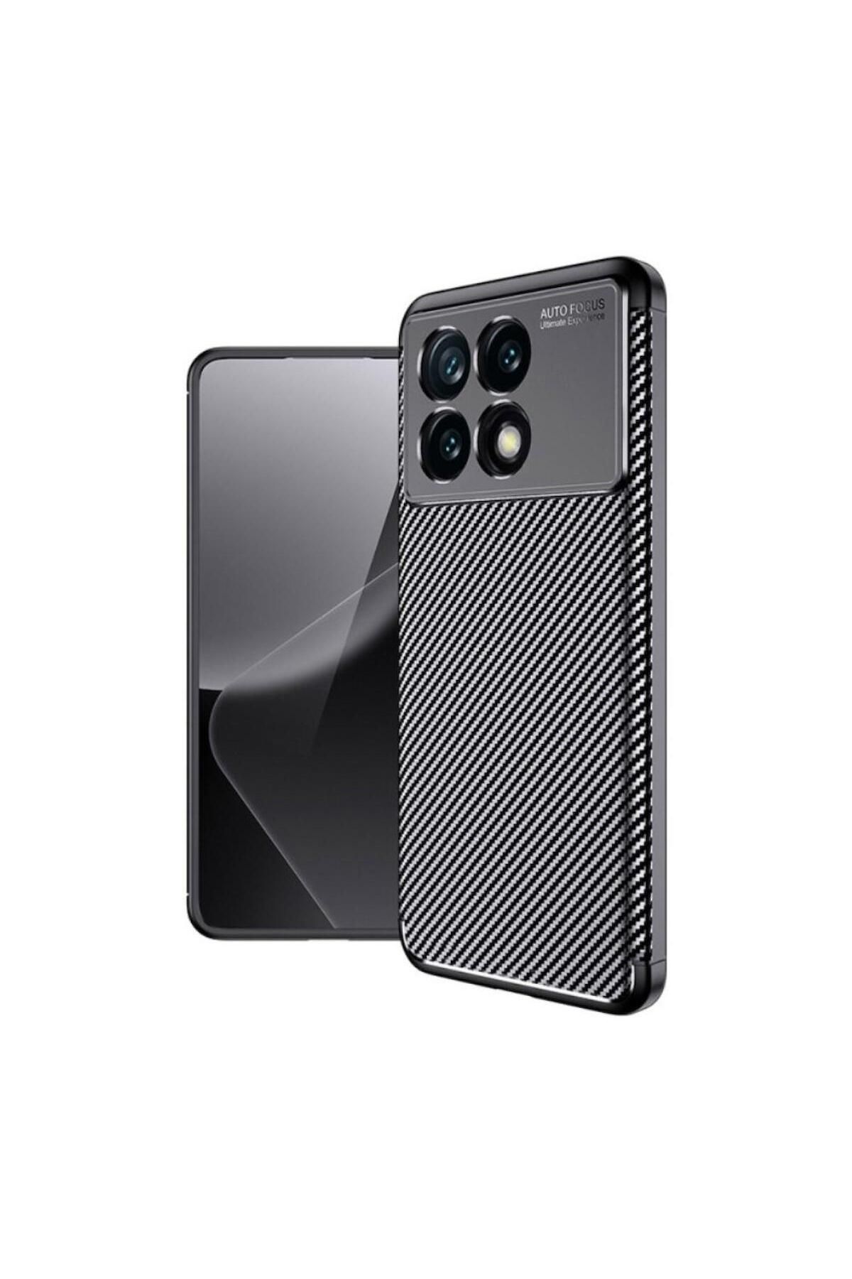 HANPORIUM Poco X6 Pro Uyumlu Silikon Kılıf Karbon Desenli Darbe Emici Autofocus Tam koruma Kapak