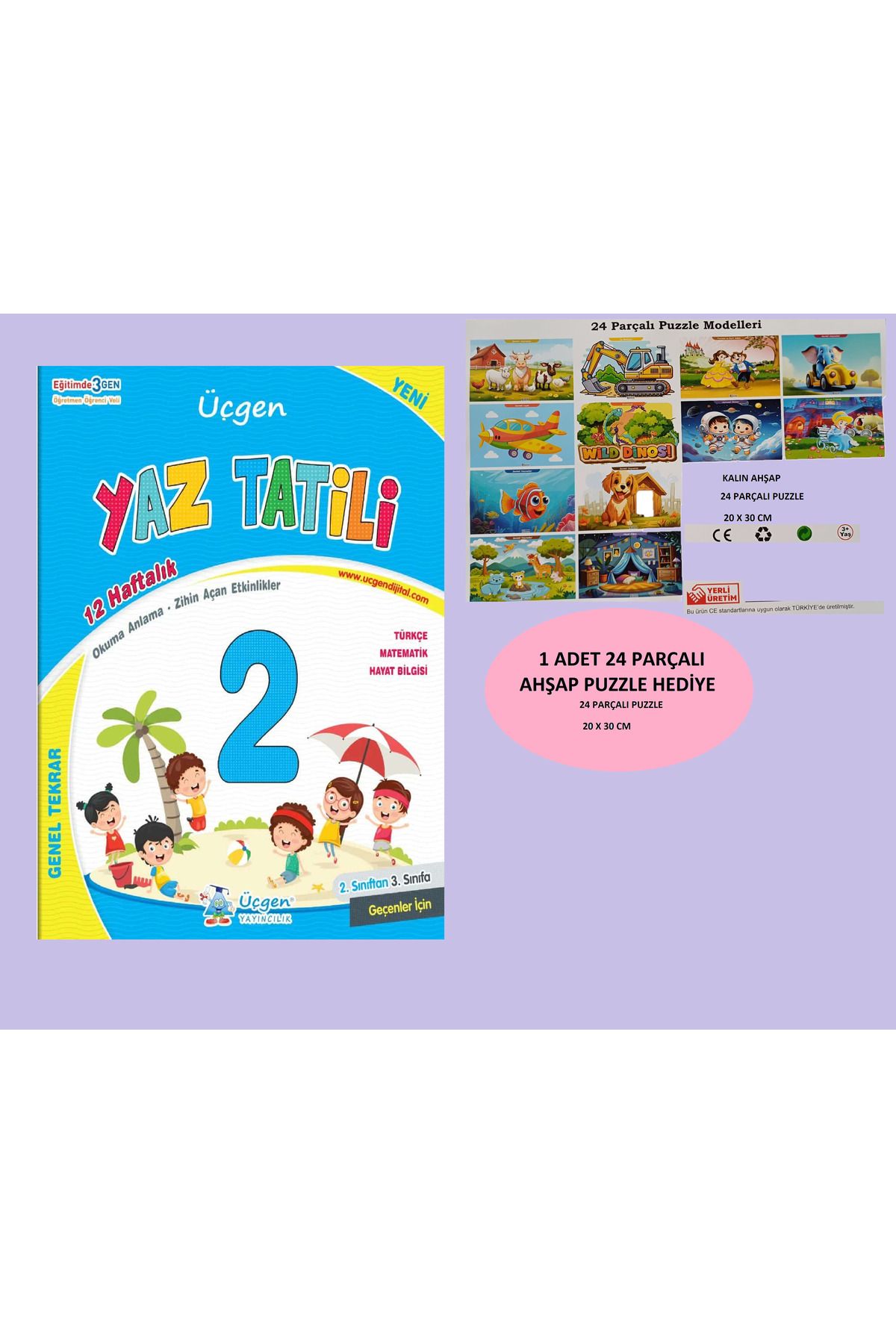 Üçgen Yayıncılık 2025 2.SINIF YAZ TATİLİ Eglenceli Kitabı 2. Sınıf tan 3. Sınıfa 2 DEN 3 E 24 PARÇALI AHŞAP PUZZLE