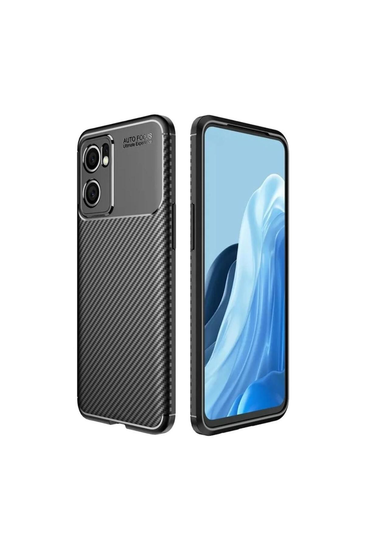 HANPORIUM Oppo Reno 13F Uyumlu Silikon Kılıf Karbon Desenli Darbe Emici Autofocus Tam koruma Kapak