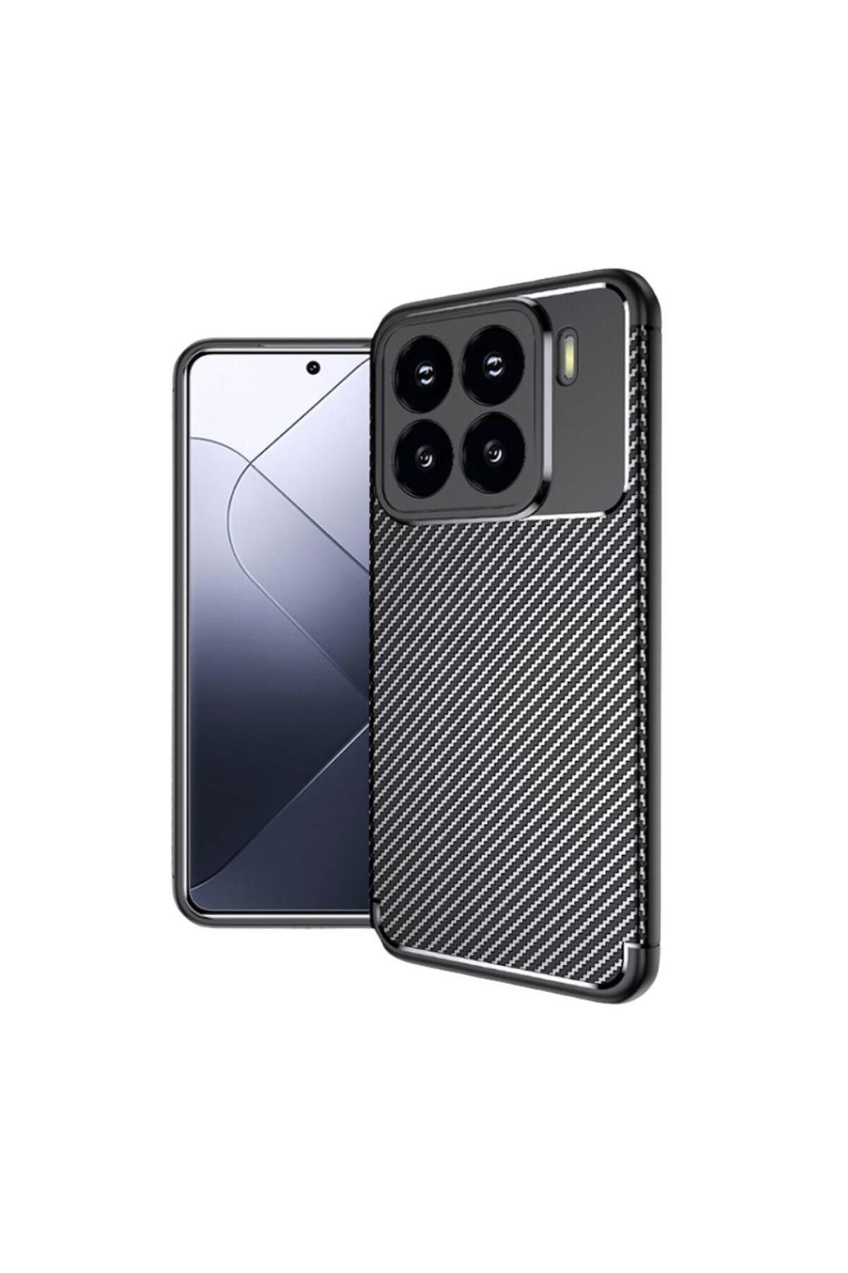HANPORIUM Xiaomi 15 Uyumlu Silikon Kılıf Karbon Desenli Darbe Emici Autofocus Tam koruma Kapak