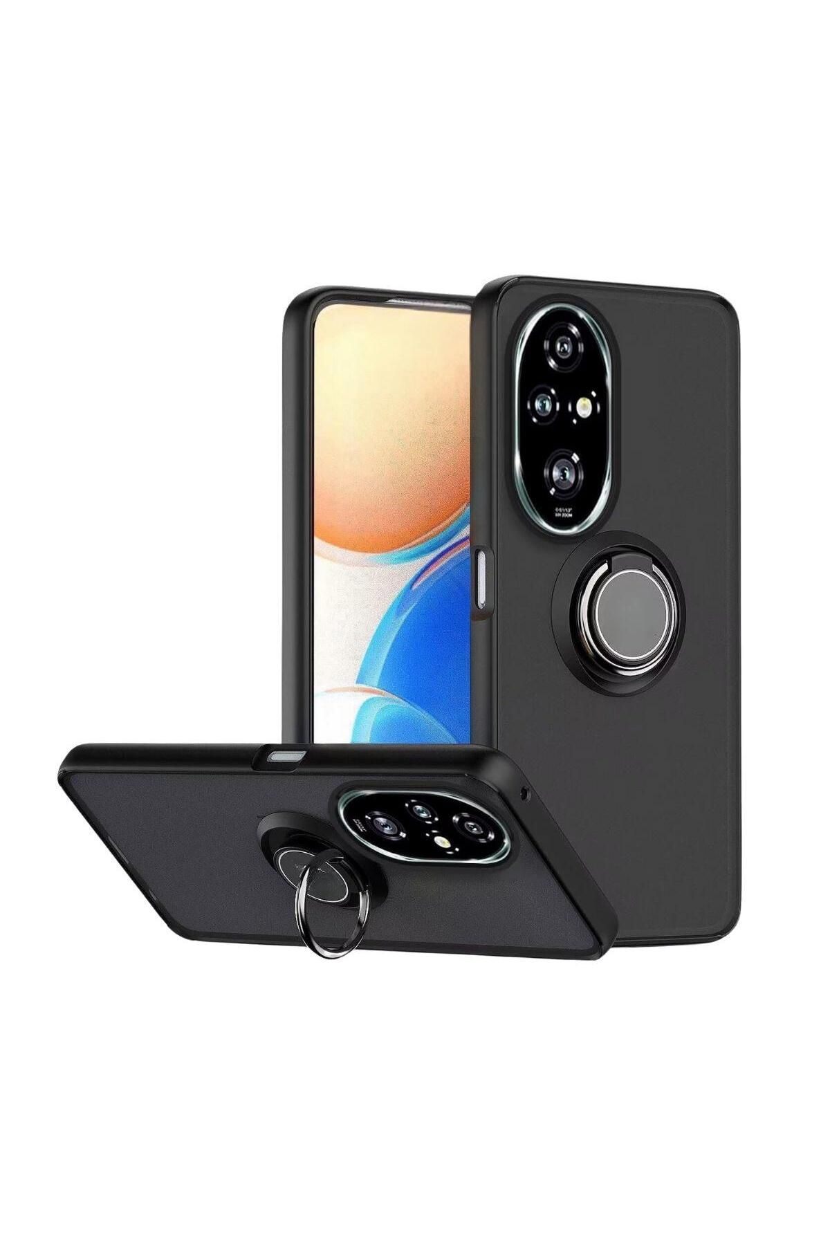 HANPORIUM Honor 200 Pro Uyumlu Kılıf Yüzüklü Standlı Extra Darbe Koruma Sert Silikon Kapak - Siyah