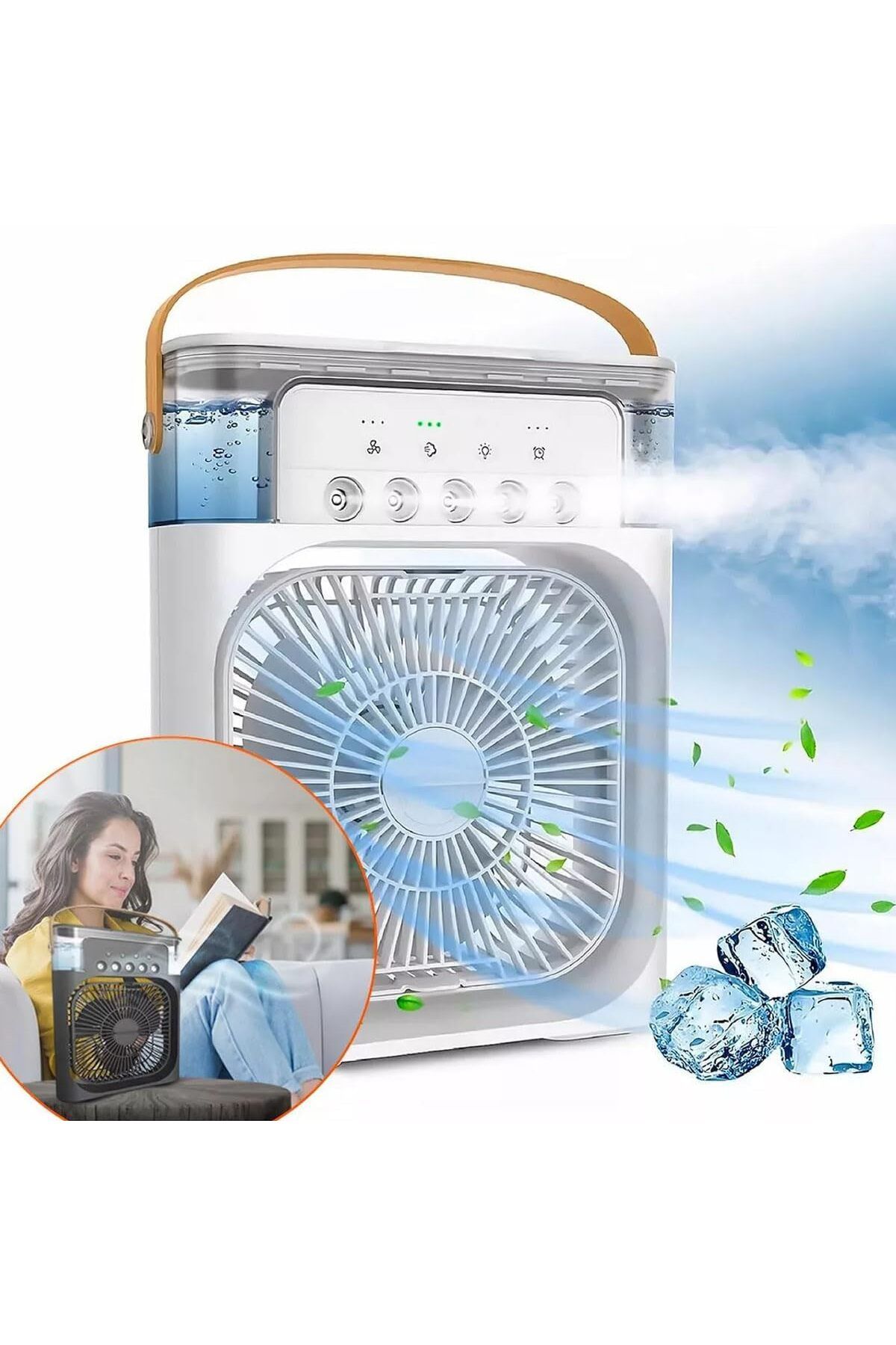 bovinox Işıklı Masaüstü Buharlı Vantilatör Serinletici Nemlendirici Fan