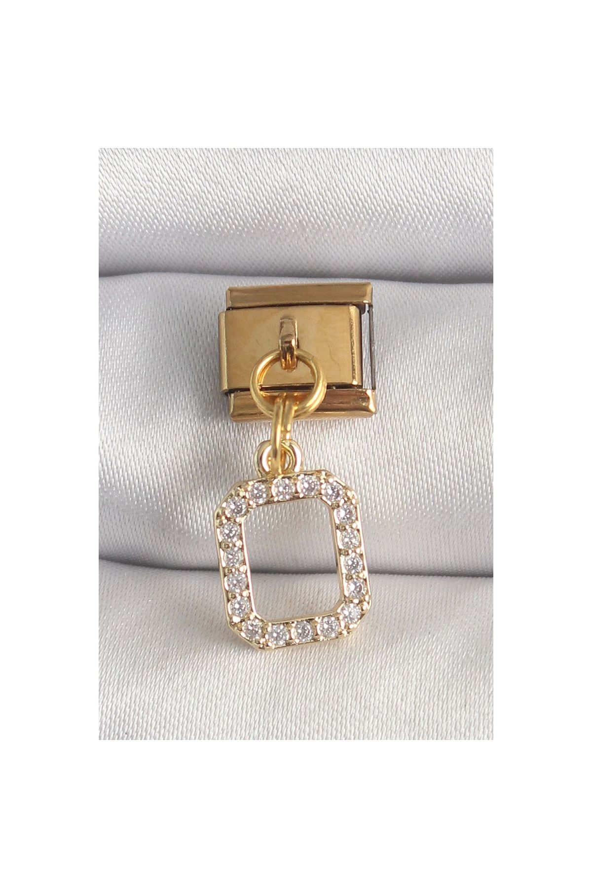 Marsilyan 316L Çelik Gold Renk Sallantı Kare Zirkon Taşlı Nomination Charm - TJ-BC1350