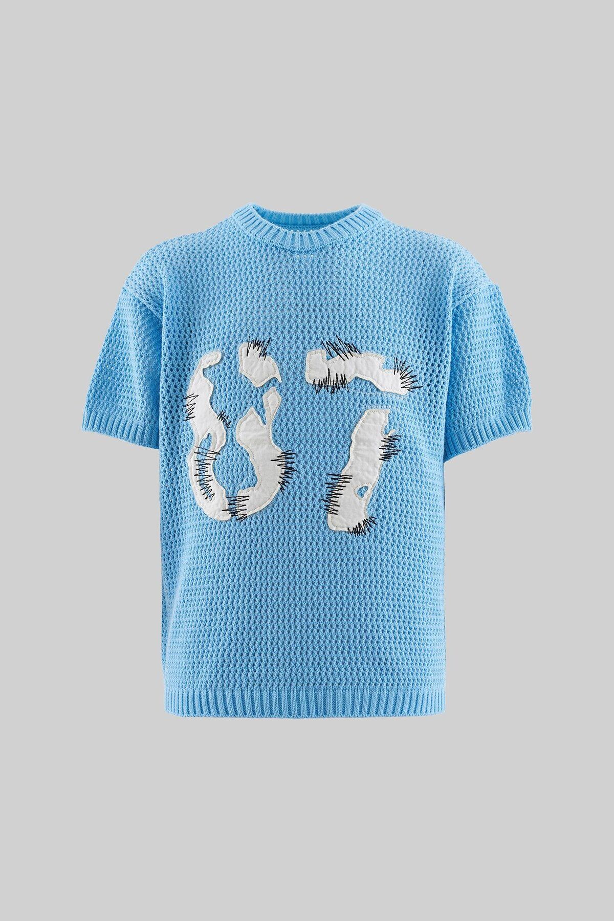 Machinist Mchnst Knıt 87 Applıque Detaıled Tee Baby Blue