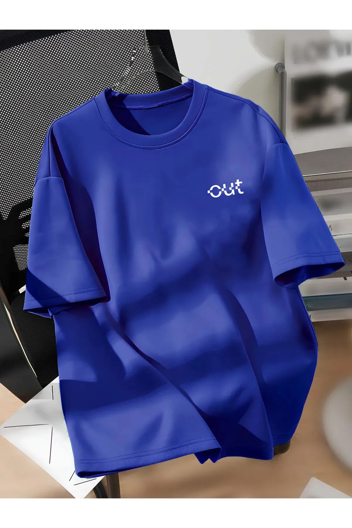 Cool mans Oversize Büyük Beden Battal Pamuklu Out Baskılı Bisiklet Yaka T-Shirt