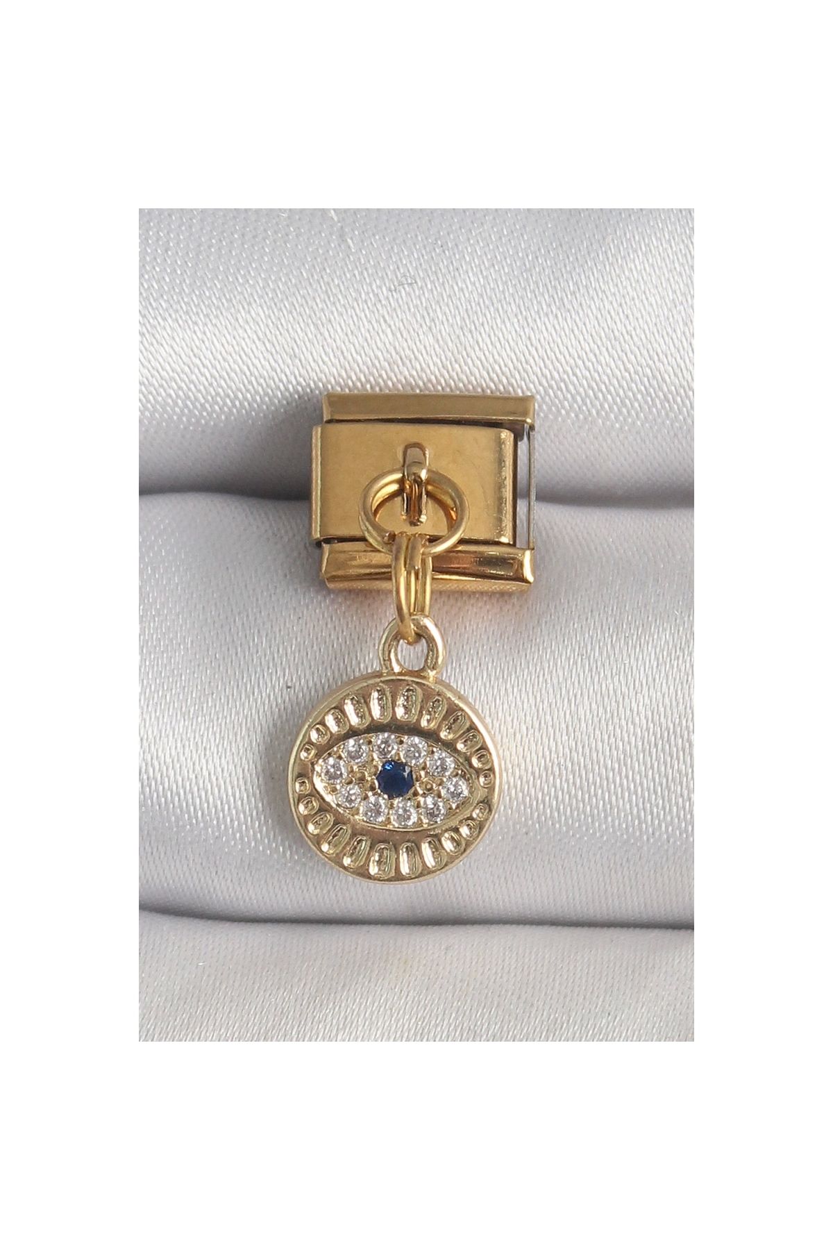 Marsilyan 316L Çelik Gold Renk Sallantı Zirkon Taşlı Göz Model Nomination Charm