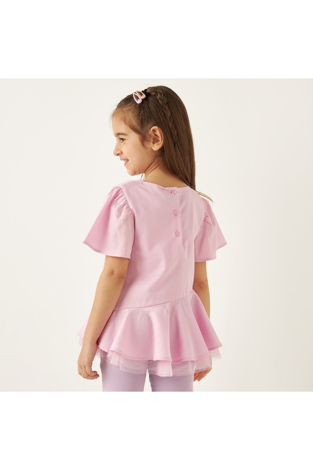 Juniors-Solid Layered Top With Flutter Sleeves 3
