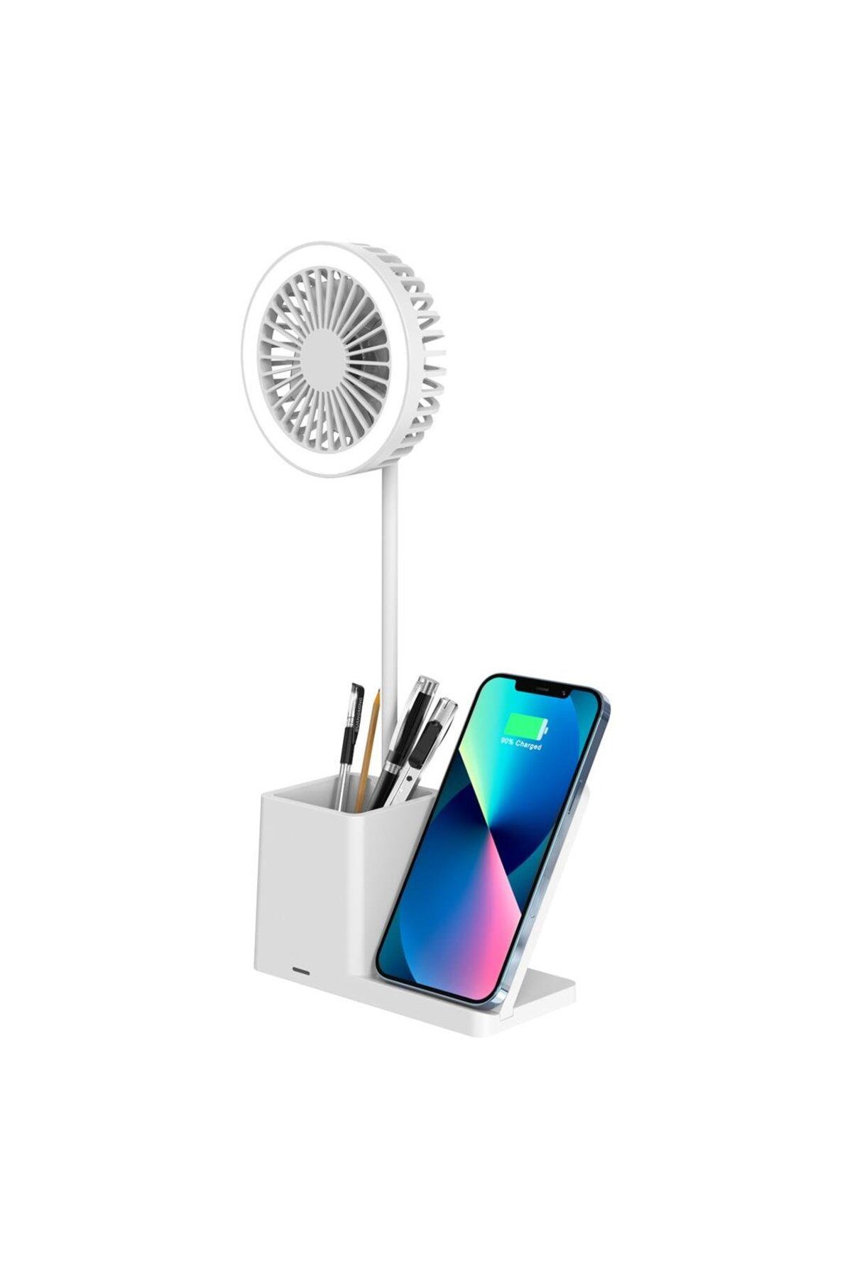 Powermaster S-link SL-M9055 10 Watt Kablosuz Şarj İstasyonlu Fanlı Kalemlikli Masa Lambası (Beyaz)