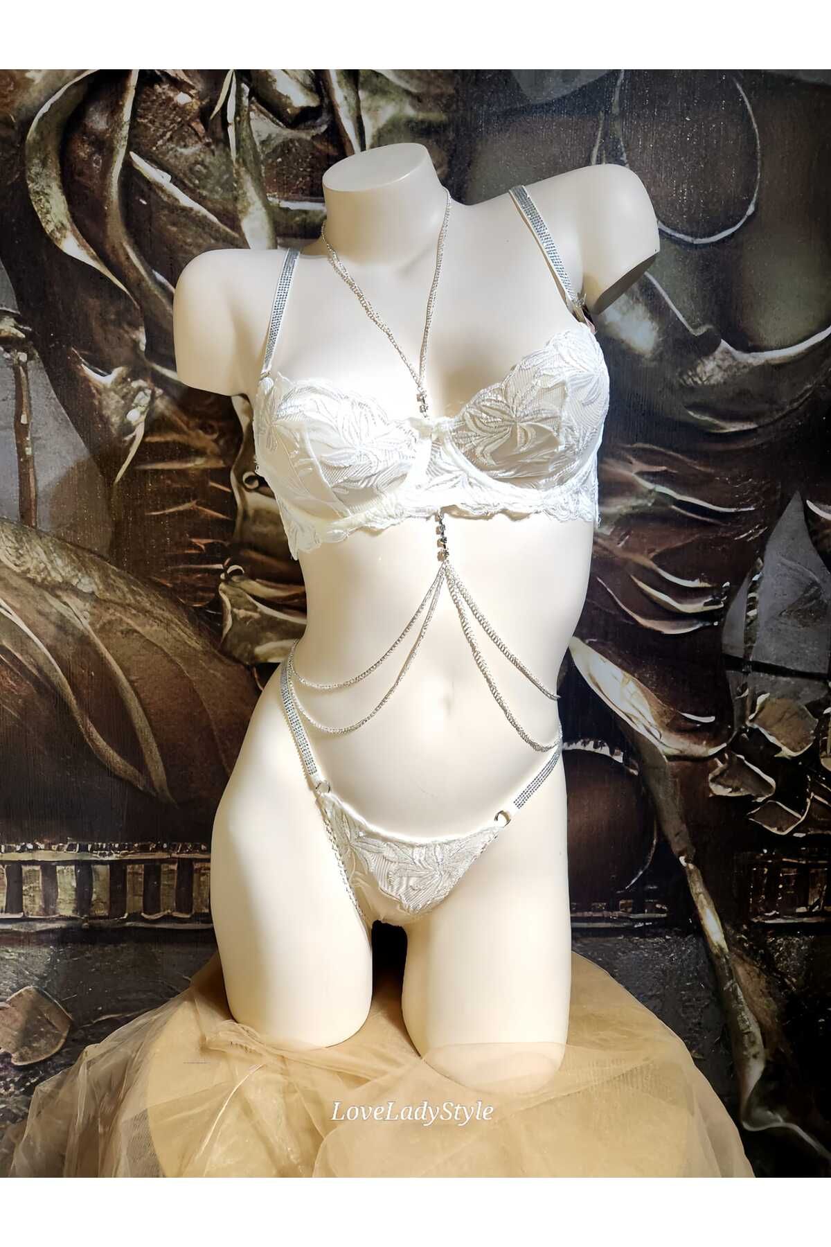 LoveLadyStyle Love Lady Çiçek Nakışlı Dantel Sütyen Takım Braset- AYS-7003