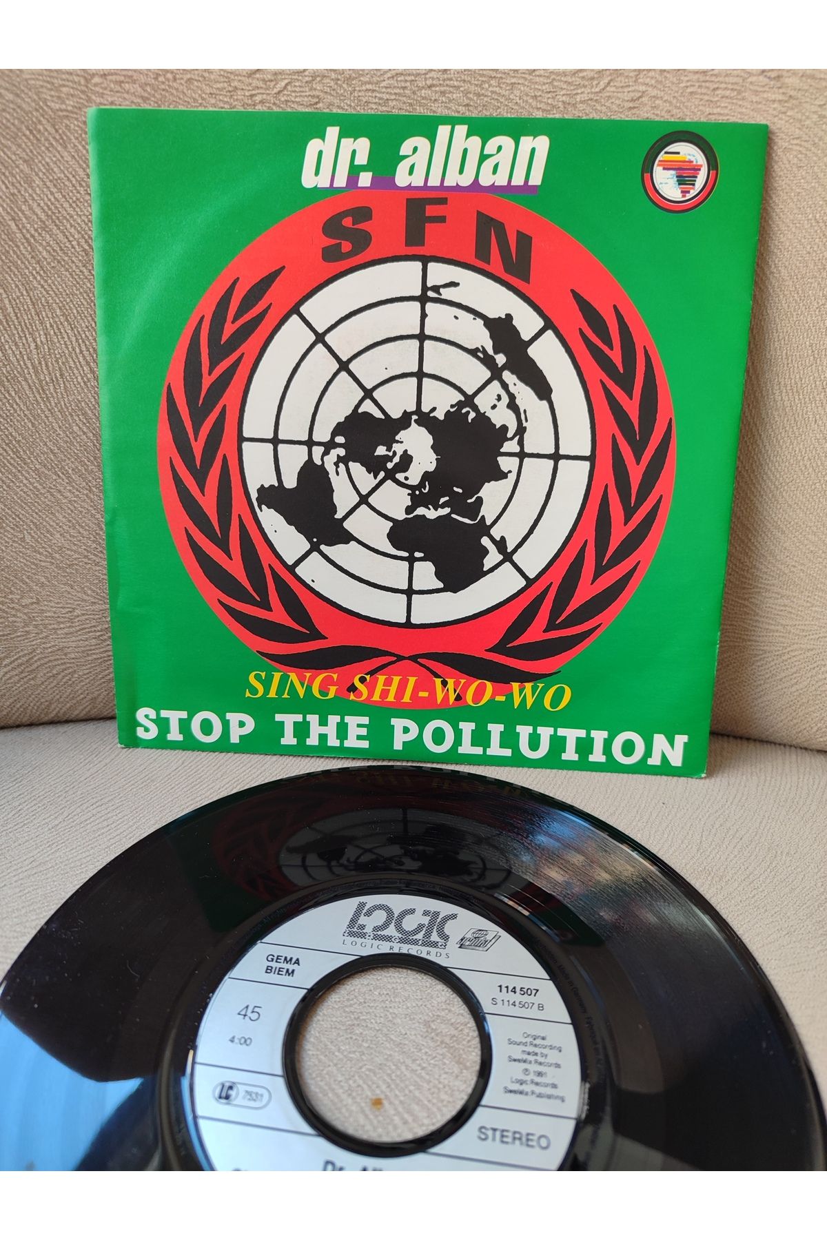 Plakperest Dr. Alban - Sing Shi - Wo - Wo ( Stop The Pollution ) - 1990 Almanya Basım 45lik Plak 2.el