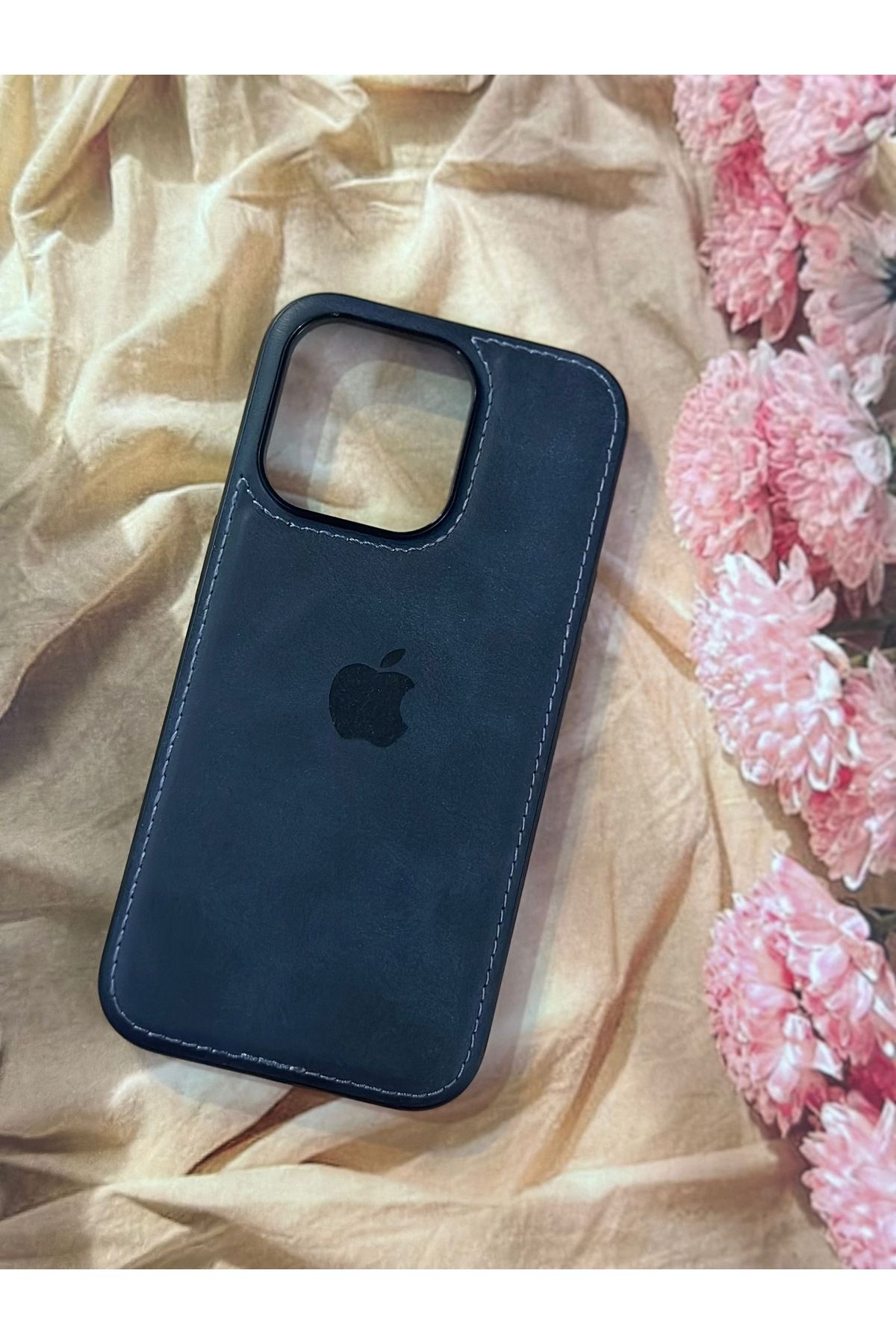shop İPhone 14 Pro Deri Logolu İçi Kadife Telefon Kılıfı