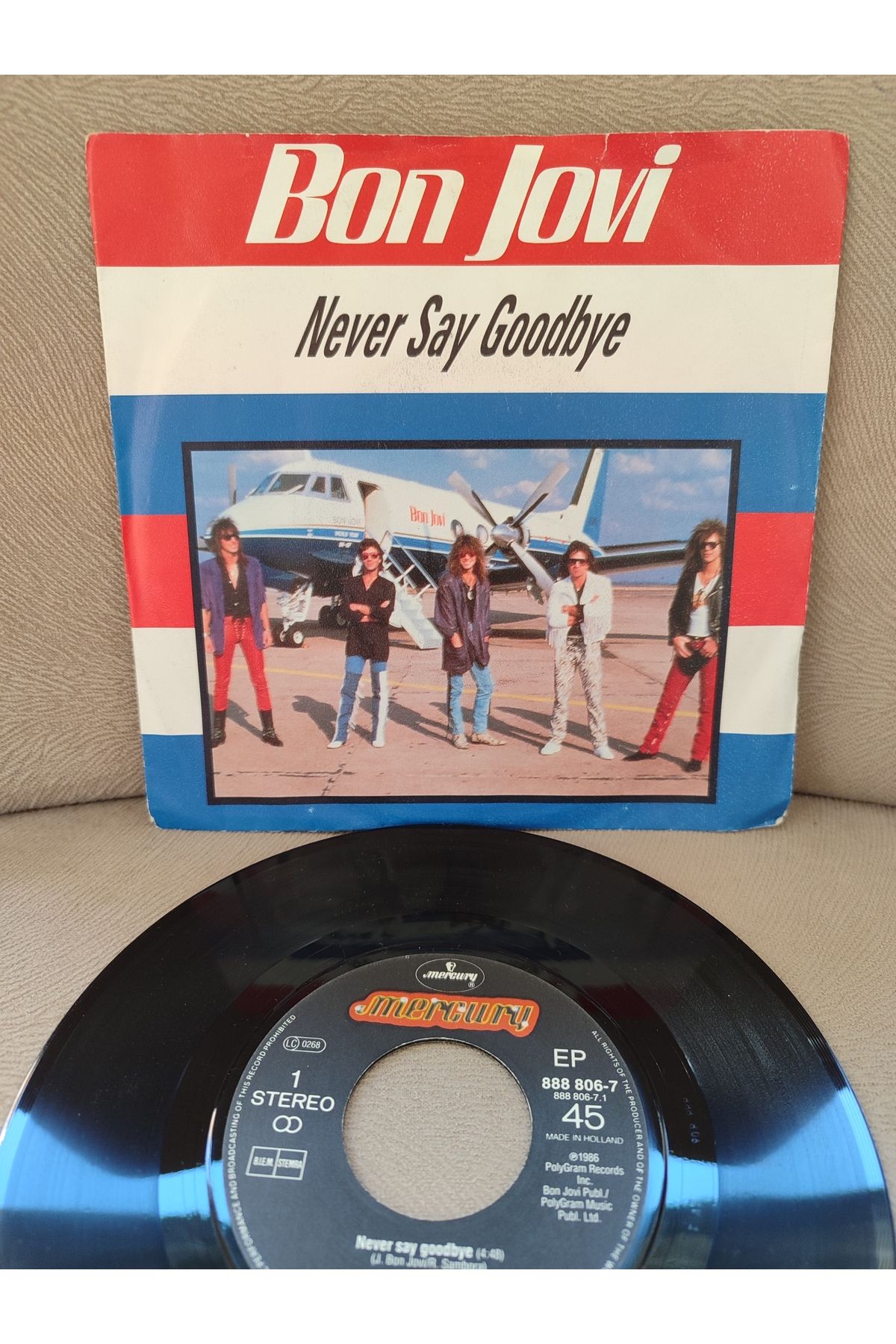 Plakperest BON JOVI Never Say Goodbye 1986 Hollanda Basım 45 lik Plak 2.el