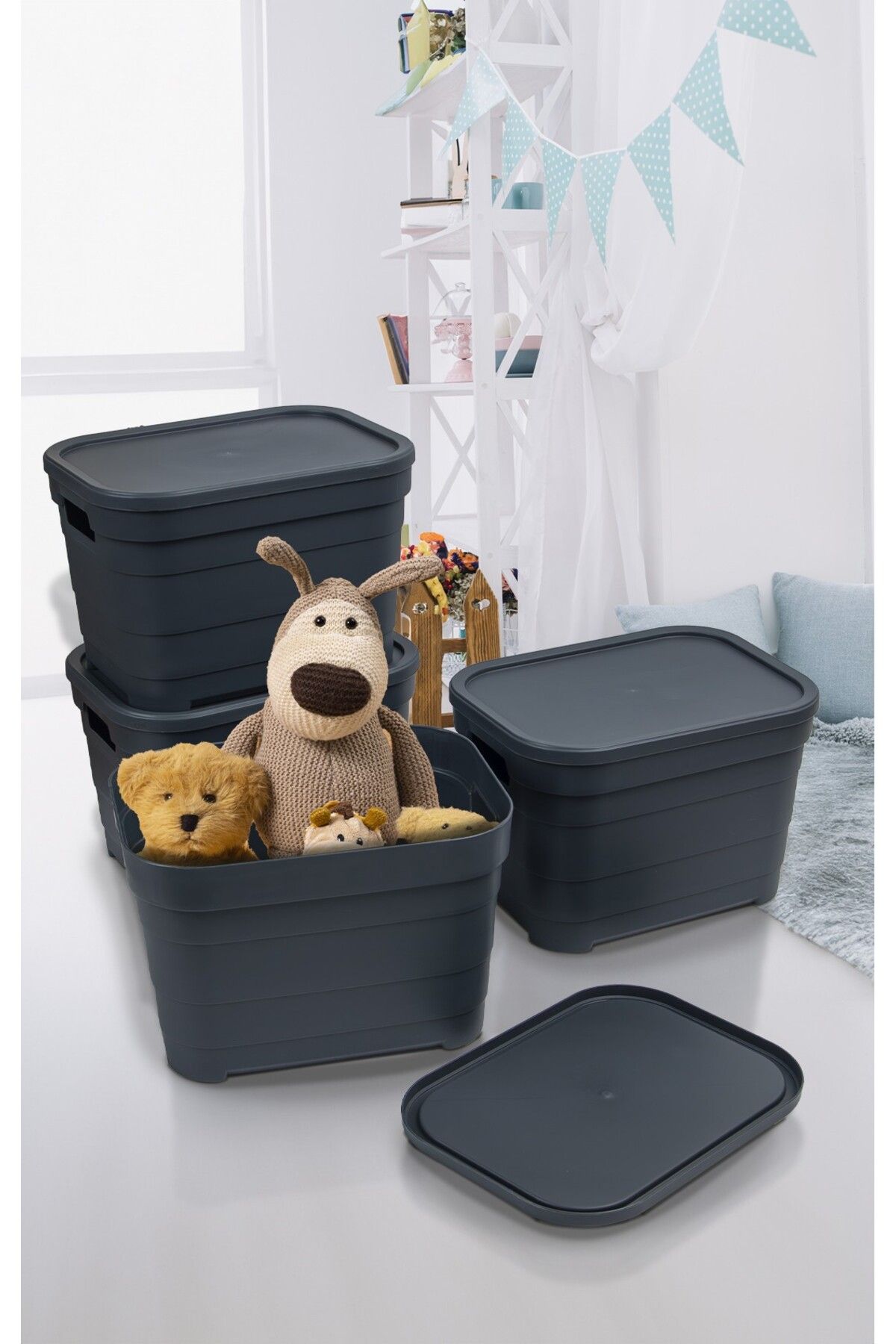 Nesto Home 4'lü Set Çok Amaçlı Renkli Kutu Kapaklı Ofis Organizeri 4x5 litre