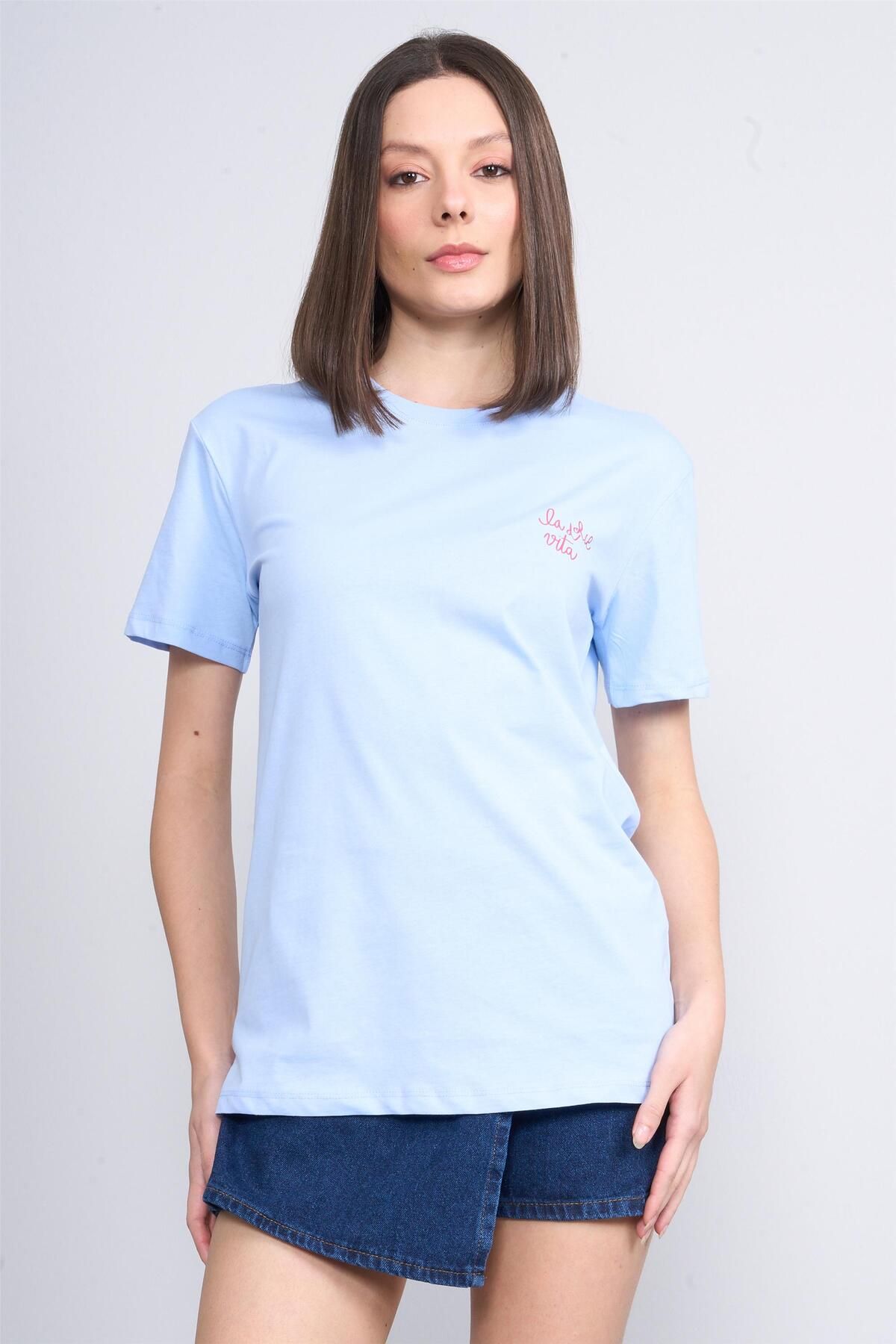 FİTHİT Çetinkaya Fithit 8351 Bisiklet Yaka 30/1 Penye Süprem Regular T-shirt Açık Mavi