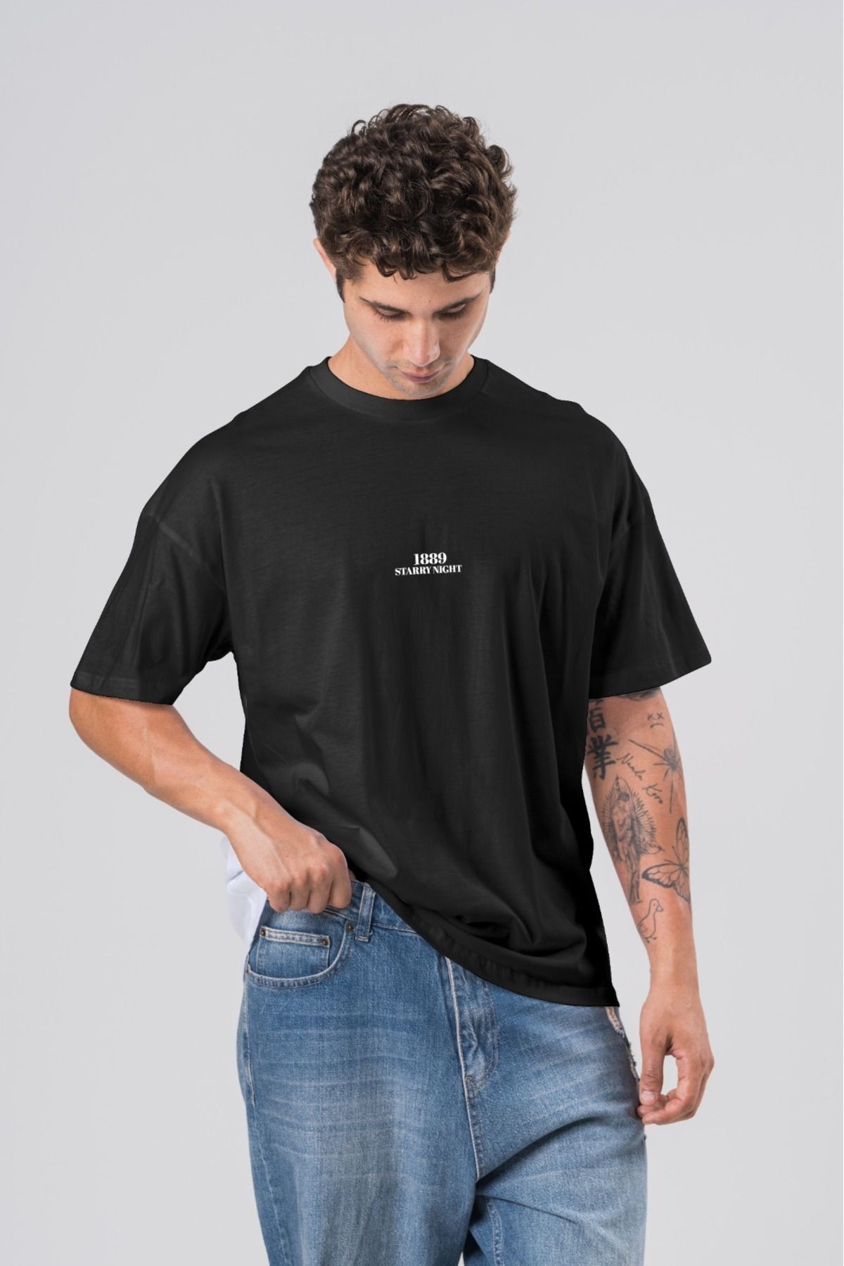 COAL CİTY Erkek Siyah Baskılı Oversize Geniş Kesim %100 Organik Pamuk T-shirt