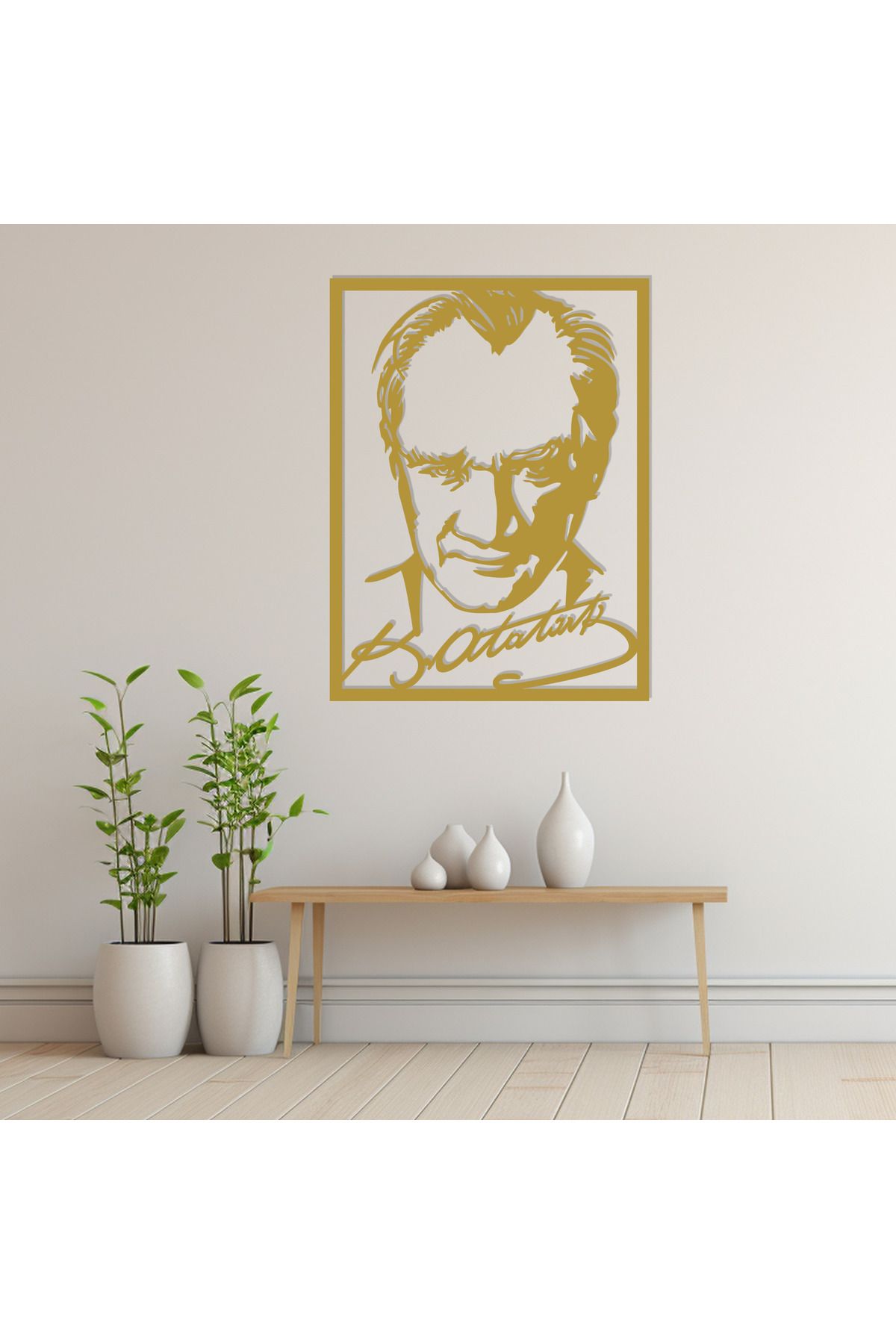 DECOVIENO Atatürk Portresi Metal Duvar Dekoru, Atatürk İmzalı Metal Tablo, Ev & Ofis Duvar Dekoru