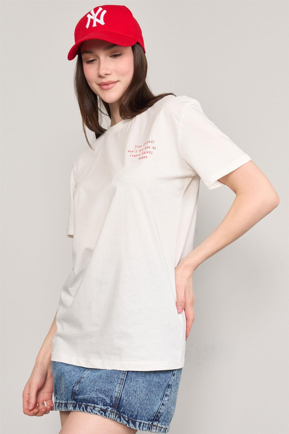 FİTHİT Çetinkaya Fithit 8380 Bisiklet Yaka 30/1 Penye Regular T-shirt Krem