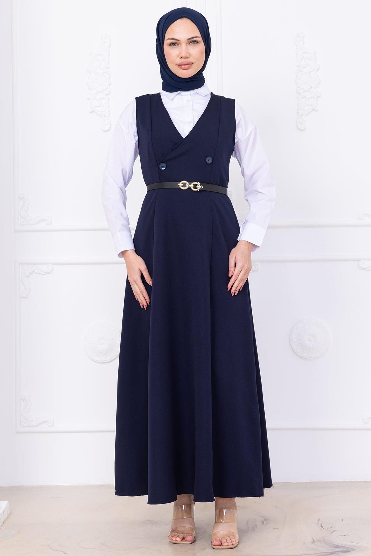hafsamina Kemerli Düğmeli Jile Lacivert HM2741