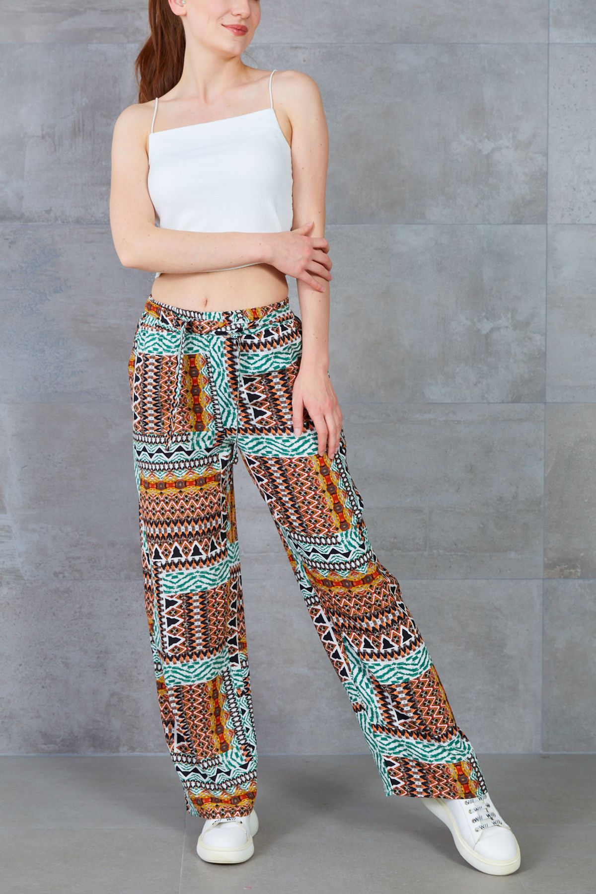 DPARİS Desenli Beli Lastikli Pantolon