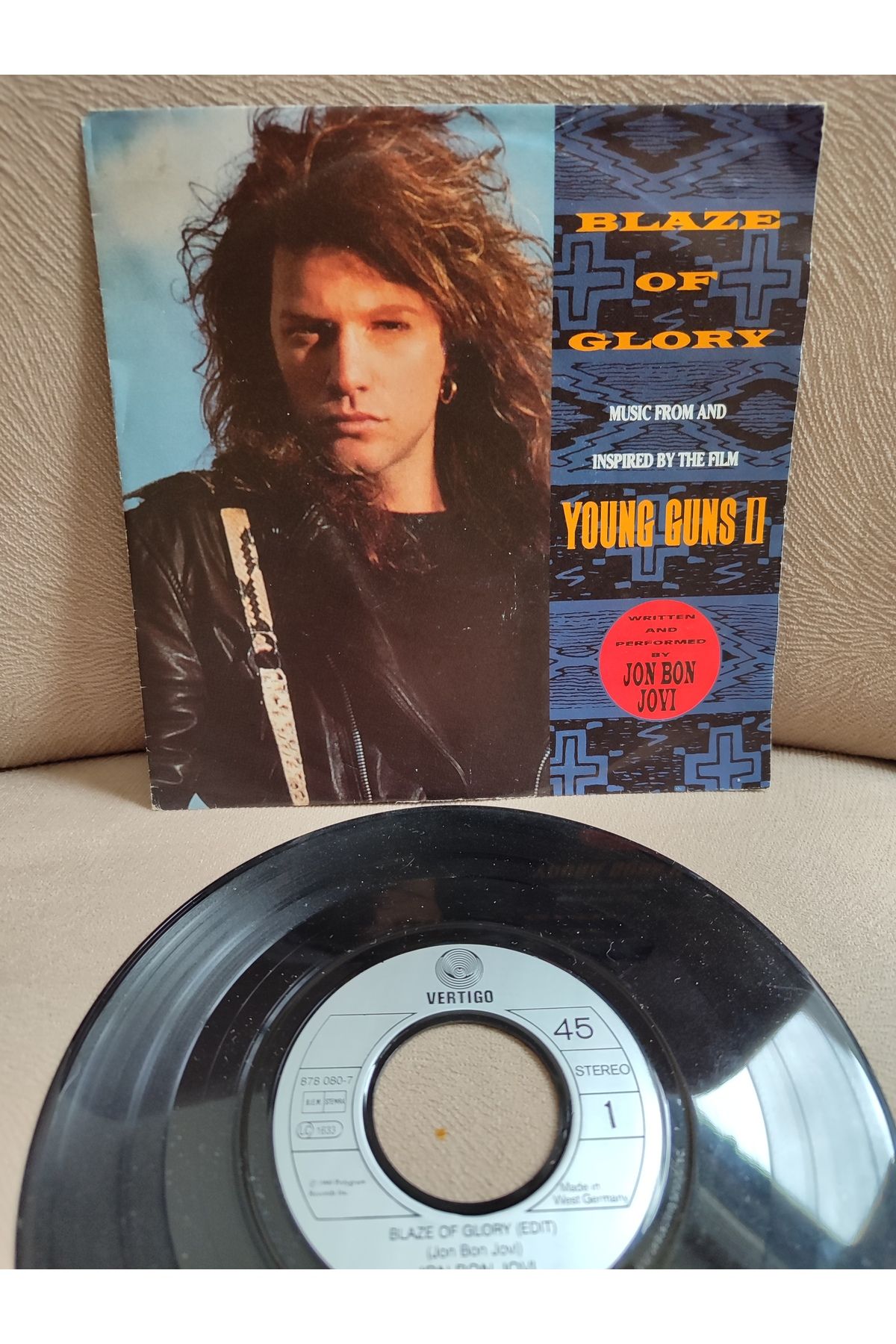 Plakperest BON JOVI Blaze of Glory 1990 Hollanda Basım 45 lik Plak 2.el