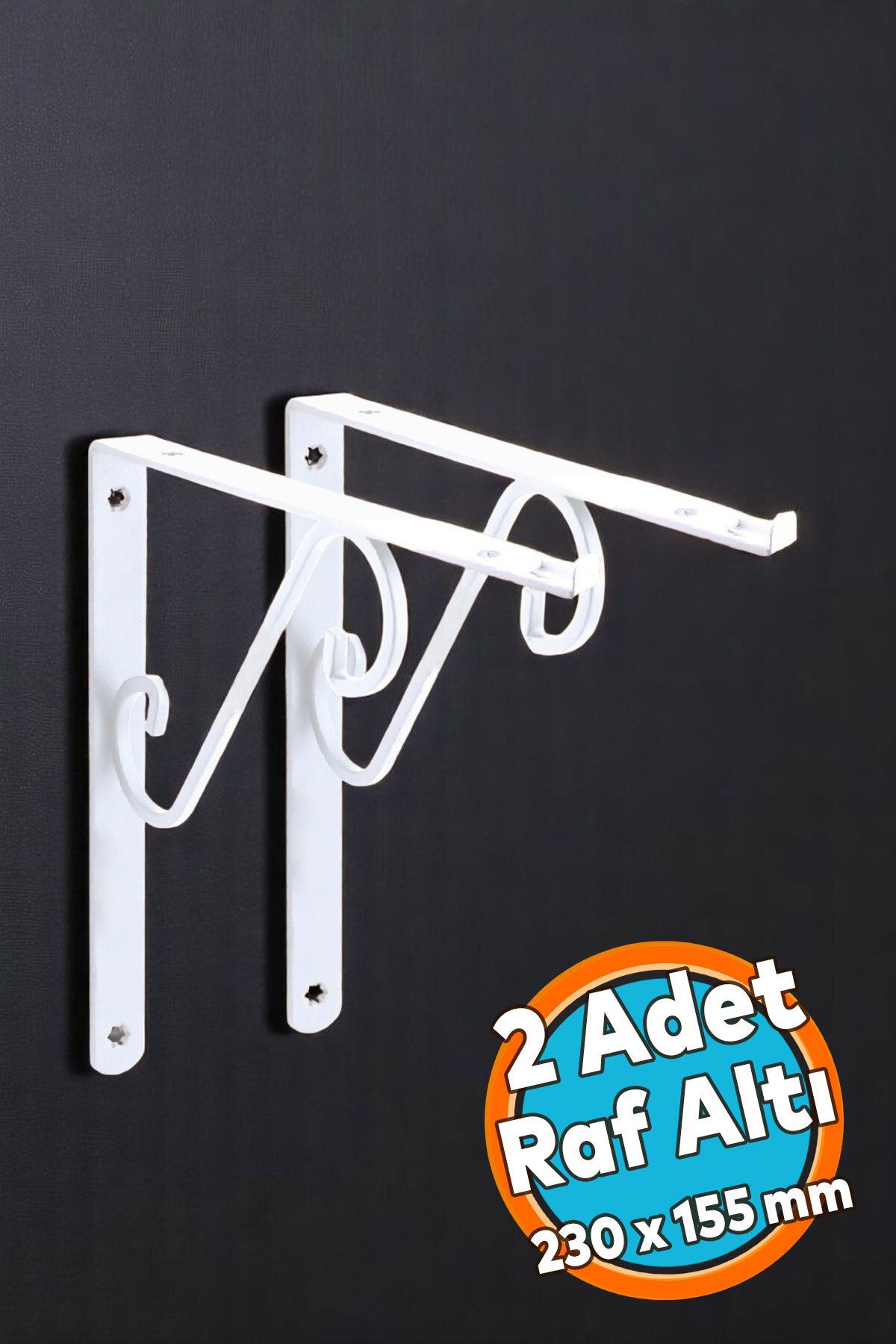NZB Raf Altı Ayak Ferforje Beyaz Ayarlanabilir Aparatlı Raf Tutucu 230 x 155 mm 2 ADET