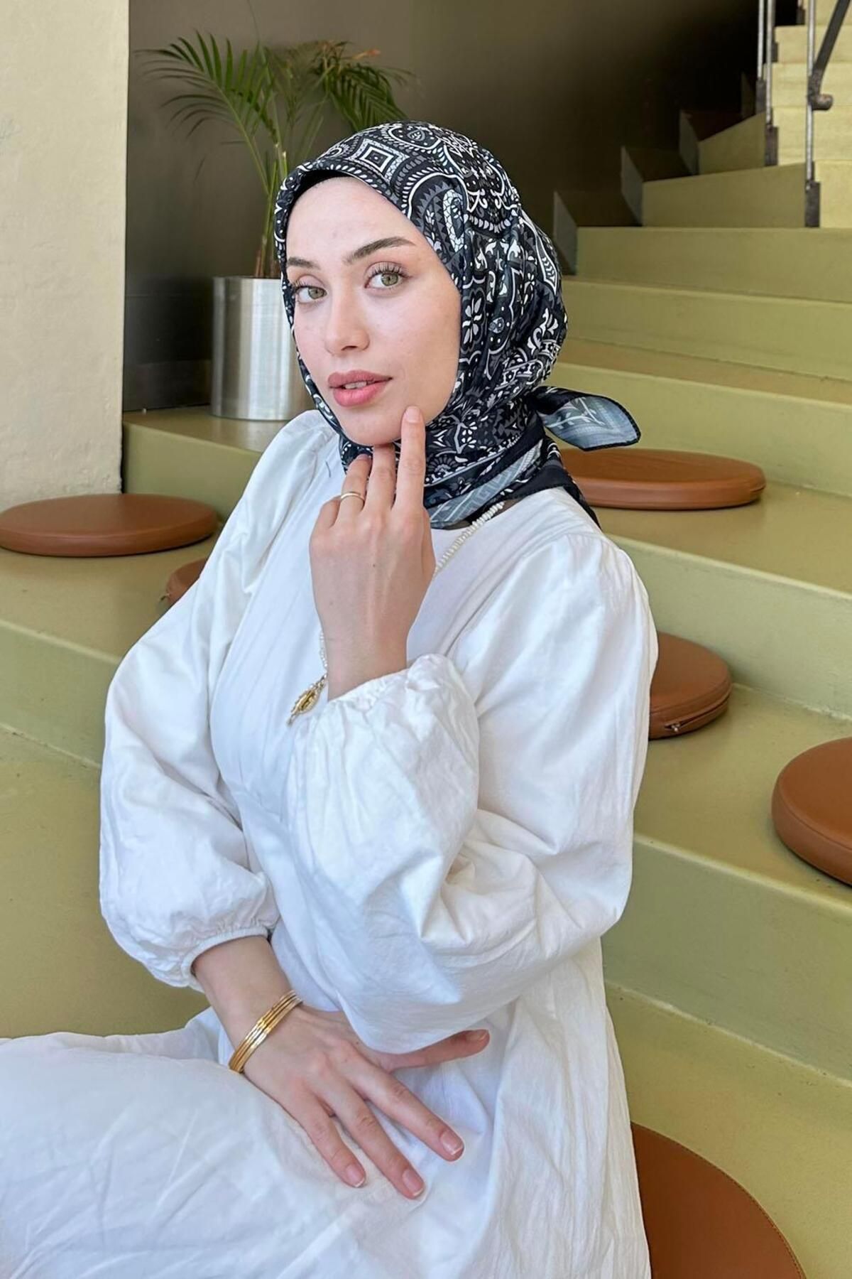 lamelif-وشاح ناعم بنمط ريترو باللون الأسود 3