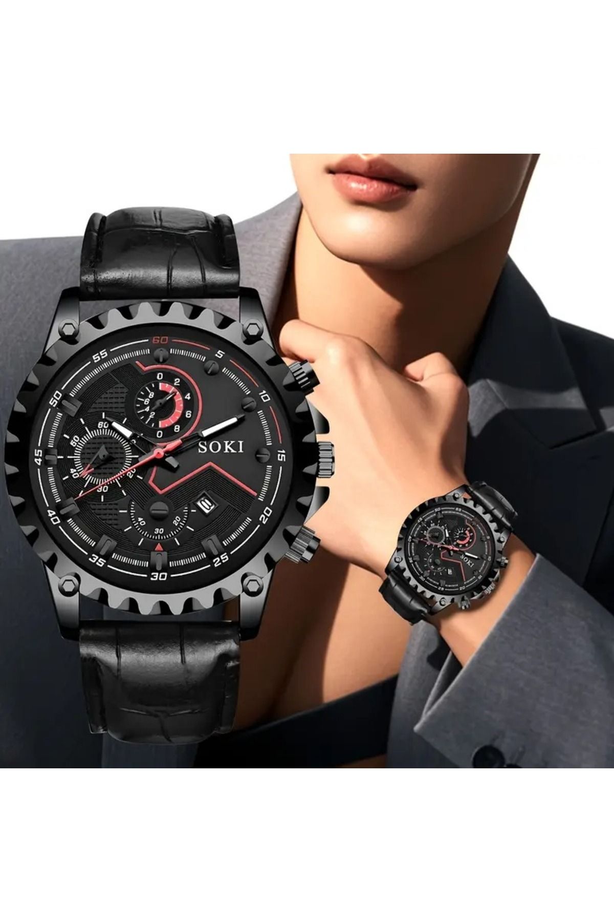 Feron accessories Erkek Kol Saati Deri Kordonlu Takvimli Spor ve Klasik Saat TM509