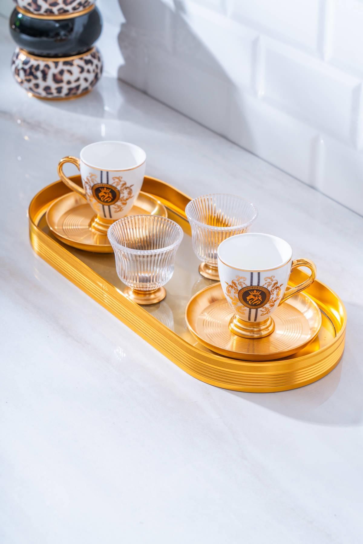 ACAR Osteria 2 Kişilik Cam Tepsili Kahve Fincanı Takımı - 90 ml