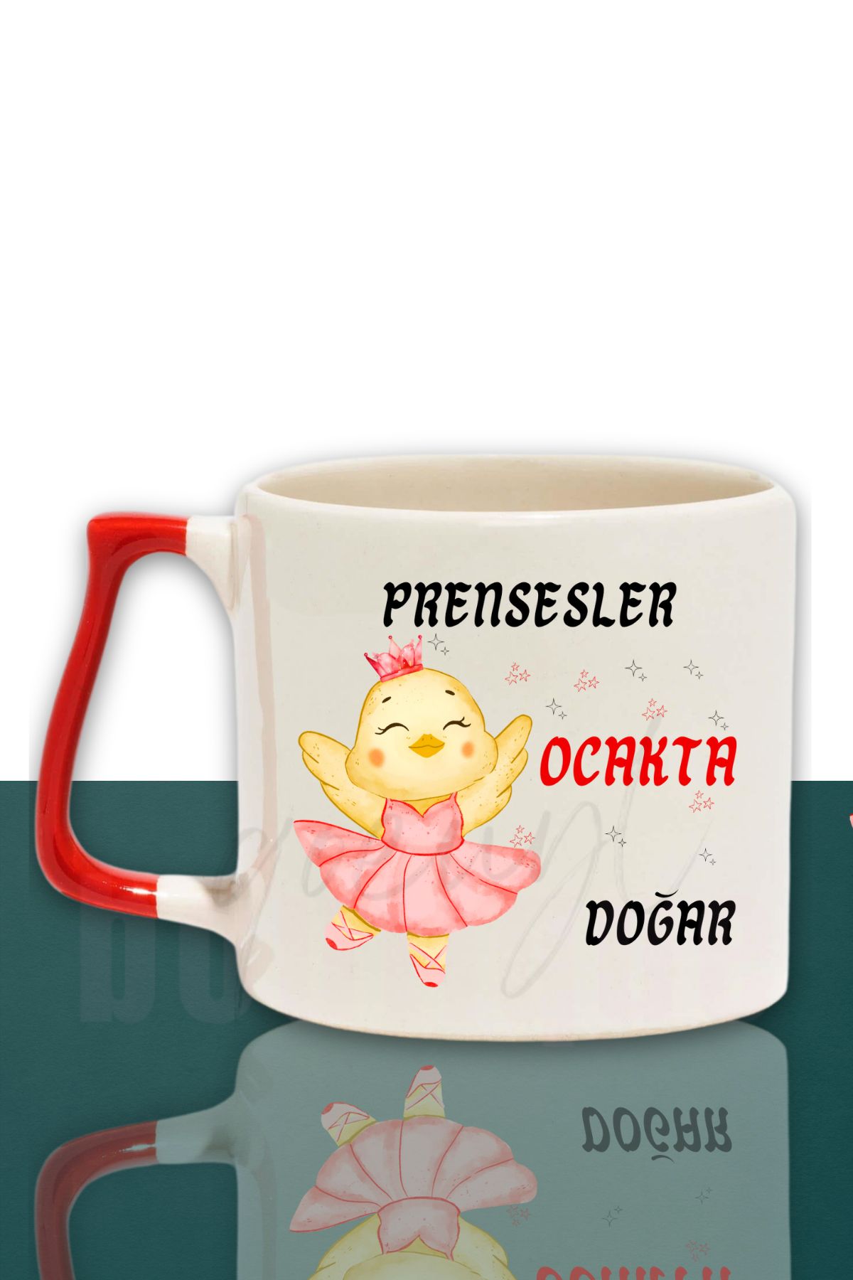 qoeuyl boutique Prensesler Bu Ayda Doğar Baskılı Arkadaş, Sevgiliye Doğum Günü Hediyelik Kırmızı Kulplu Kupa Bardak