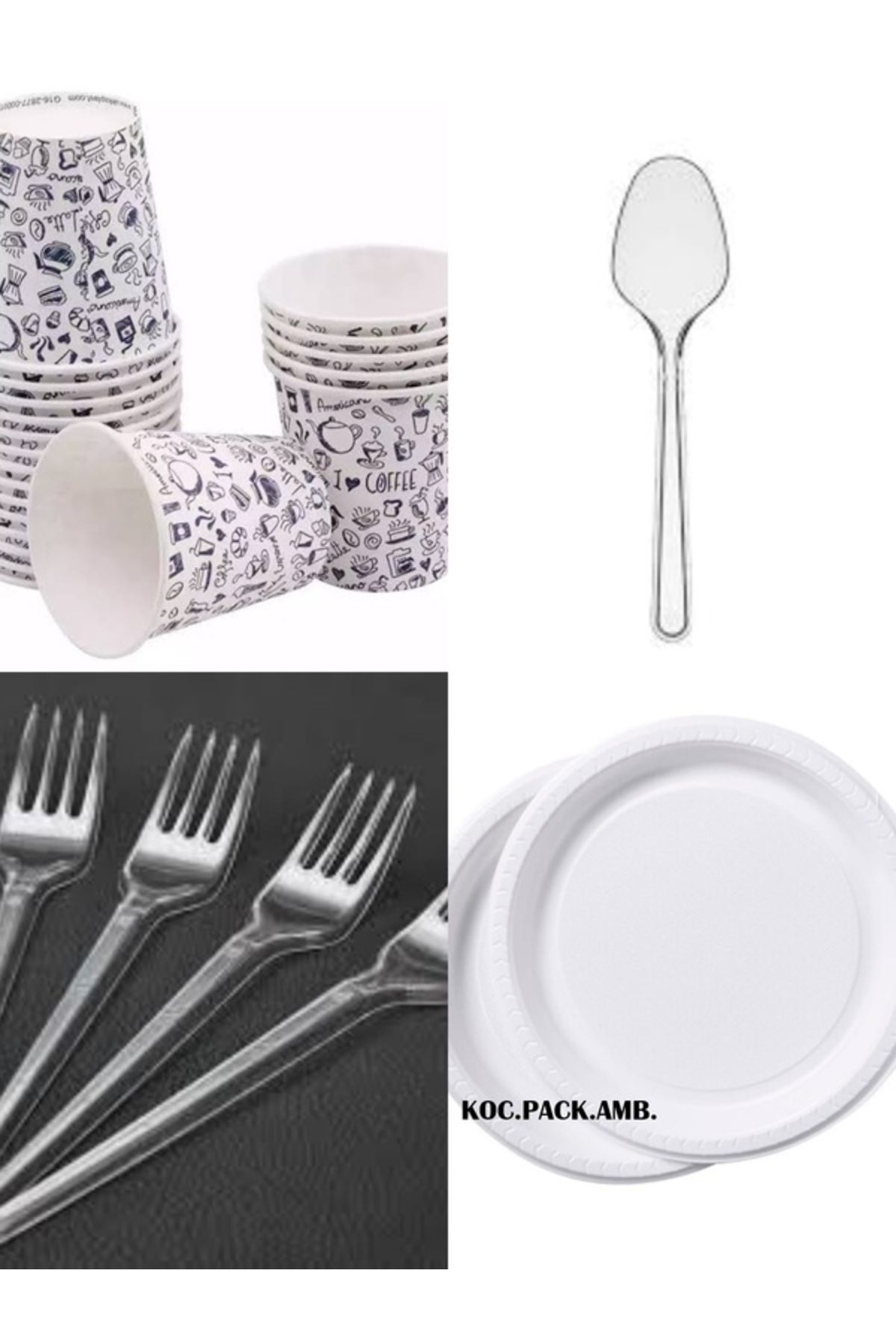 PLAST Düğün,mevlüt Seti - 50'li Köpük Tabldot Tabak, 50'li Karton Bardak,50'li Çatal,50'li Kaşık