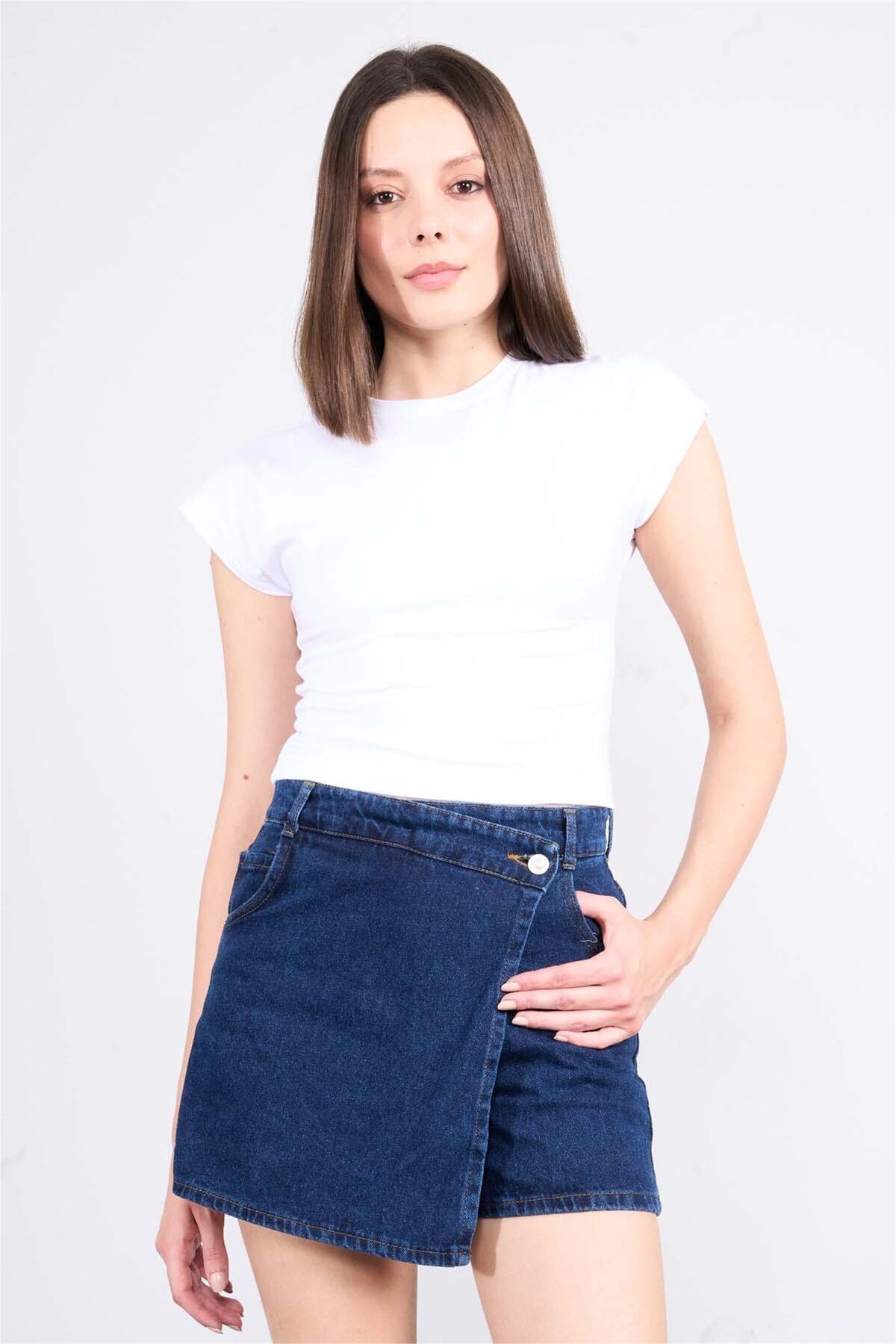 FİTHİT Çetinkaya Fithit 3266A Bisiklet Yaka 30/1 Likralı Süprem Crop T-shirt Beyaz