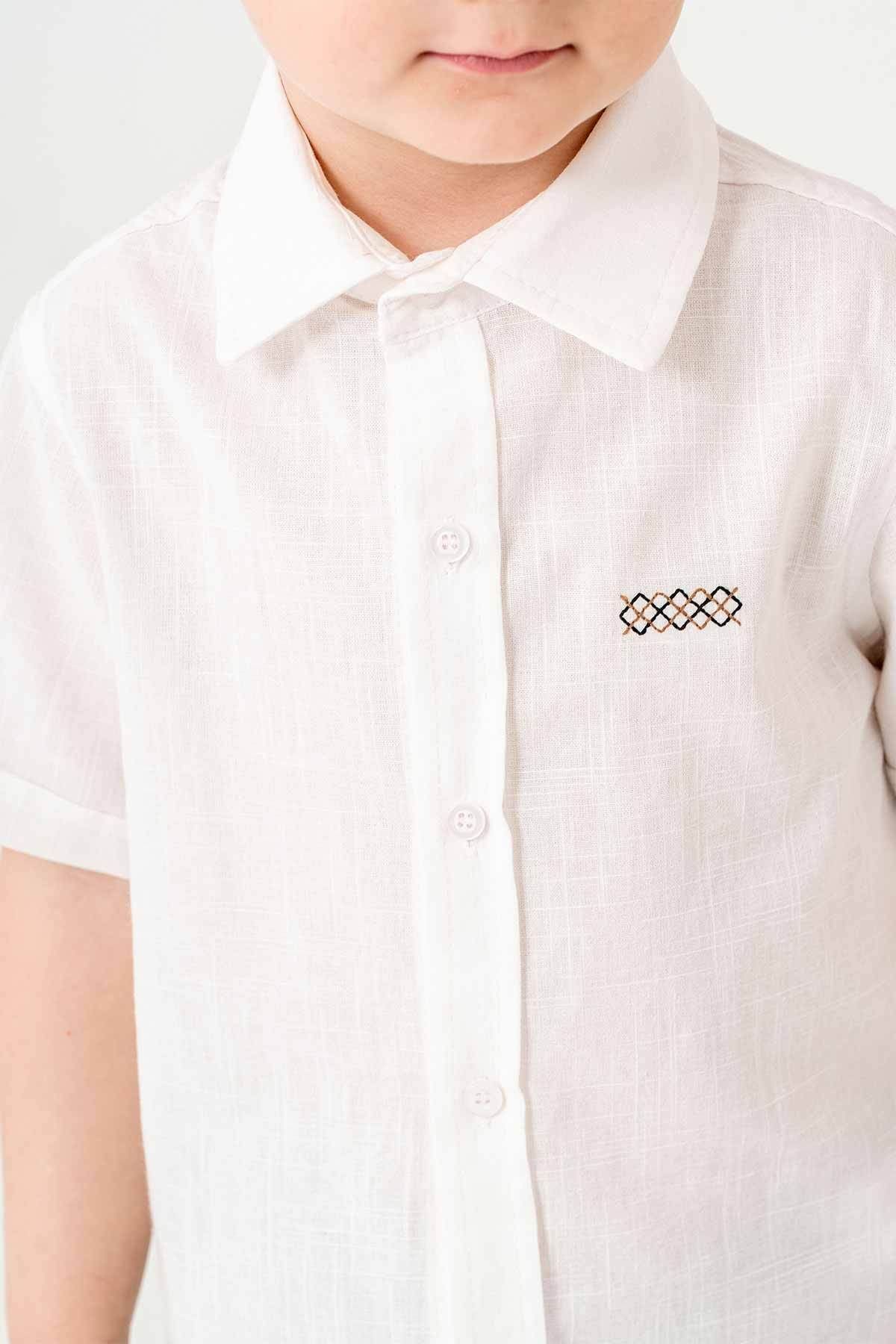 Gold Class Kidswear-Short Sleeve Button 2 Piece Linen Boy Shorts Suit 4