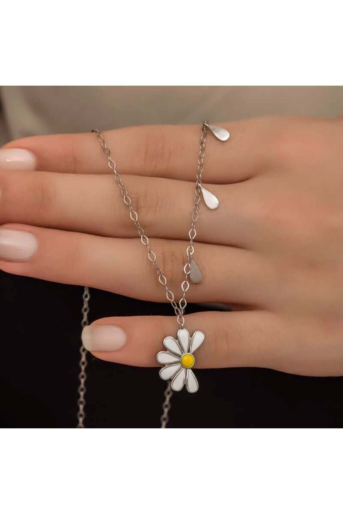 alsepeteavm Gümüş Rose Papatya Seviyor Sevmiyor Kolye