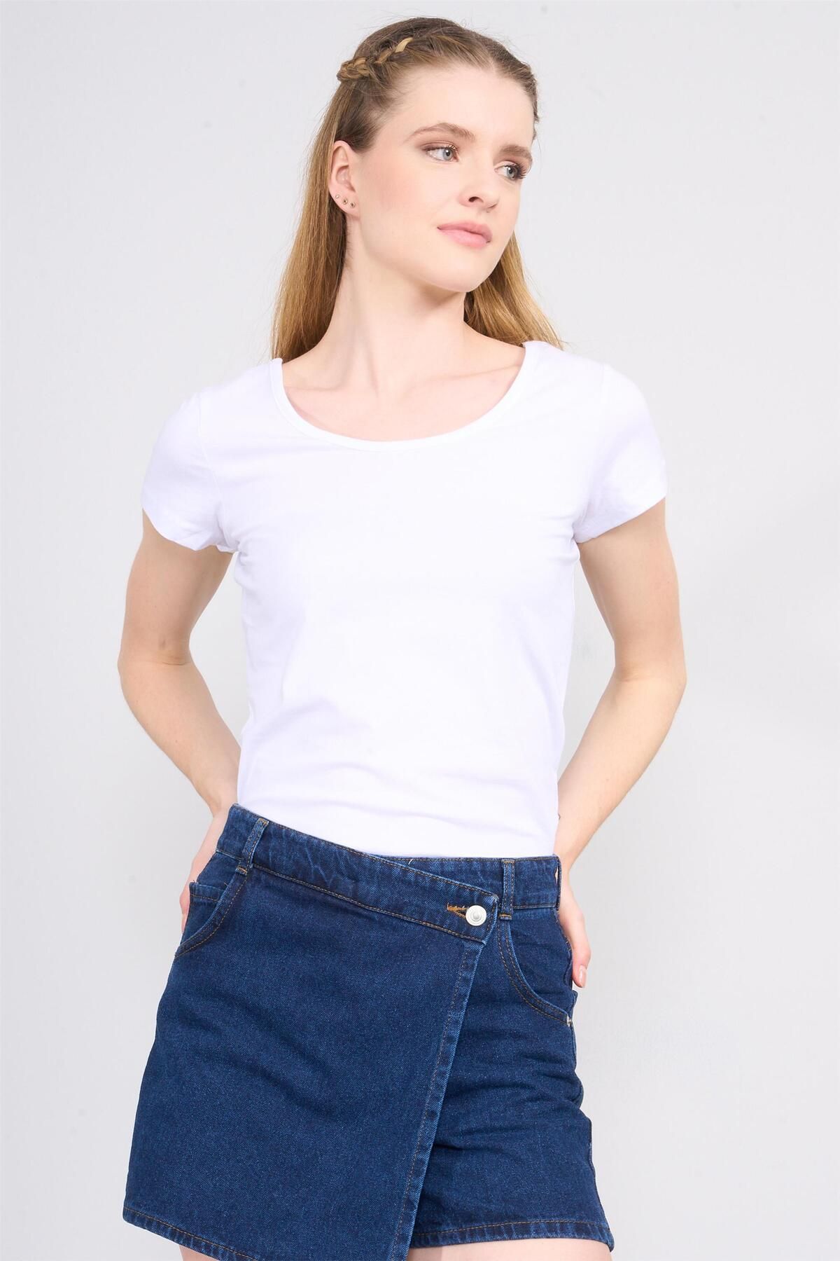FİTHİT Çetinkaya Fithit 8469 Bisiklet Yaka 30/1 Compact Penye Süprem T-shirt Beyaz