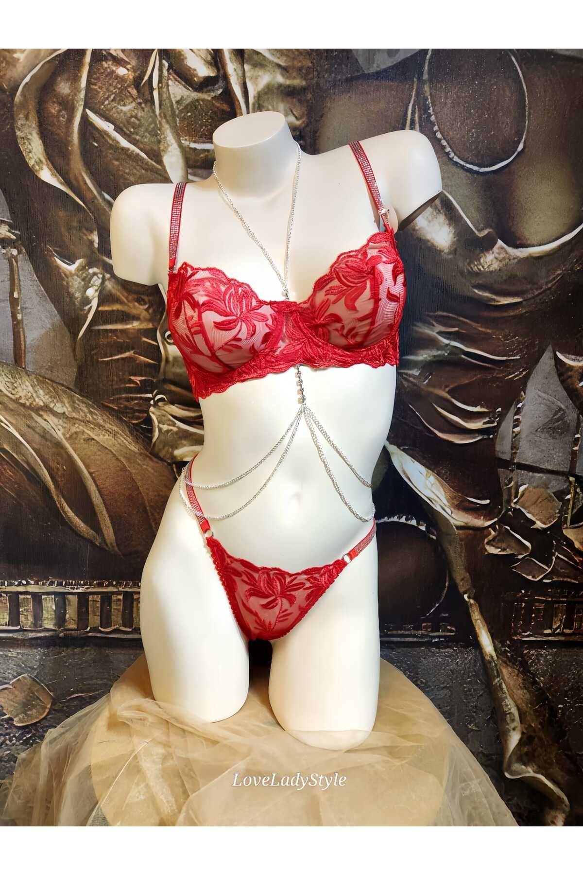 LoveLadyStyle Love Lady Çiçek Nakışlı Dantel Sütyen Takım Braset- AYS-7003