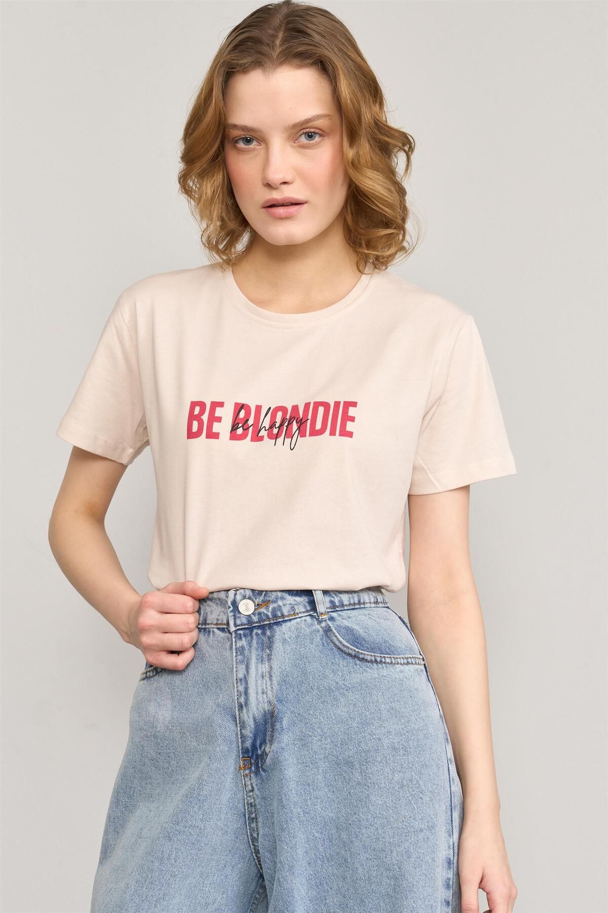 FİTHİT Çetinkaya Fithit 8492 Bisiklet Yaka 30/1 Compact Penye Süprem Baskılı T-shirt Taş