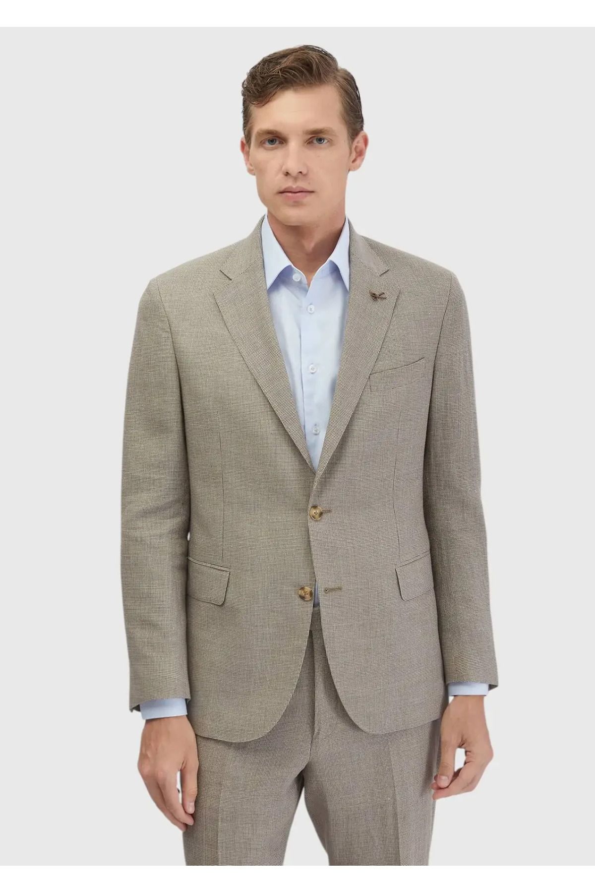 Ramsey Kahverengi Zeroweight Slim Fit Yün Karışımlı Takım Elbise