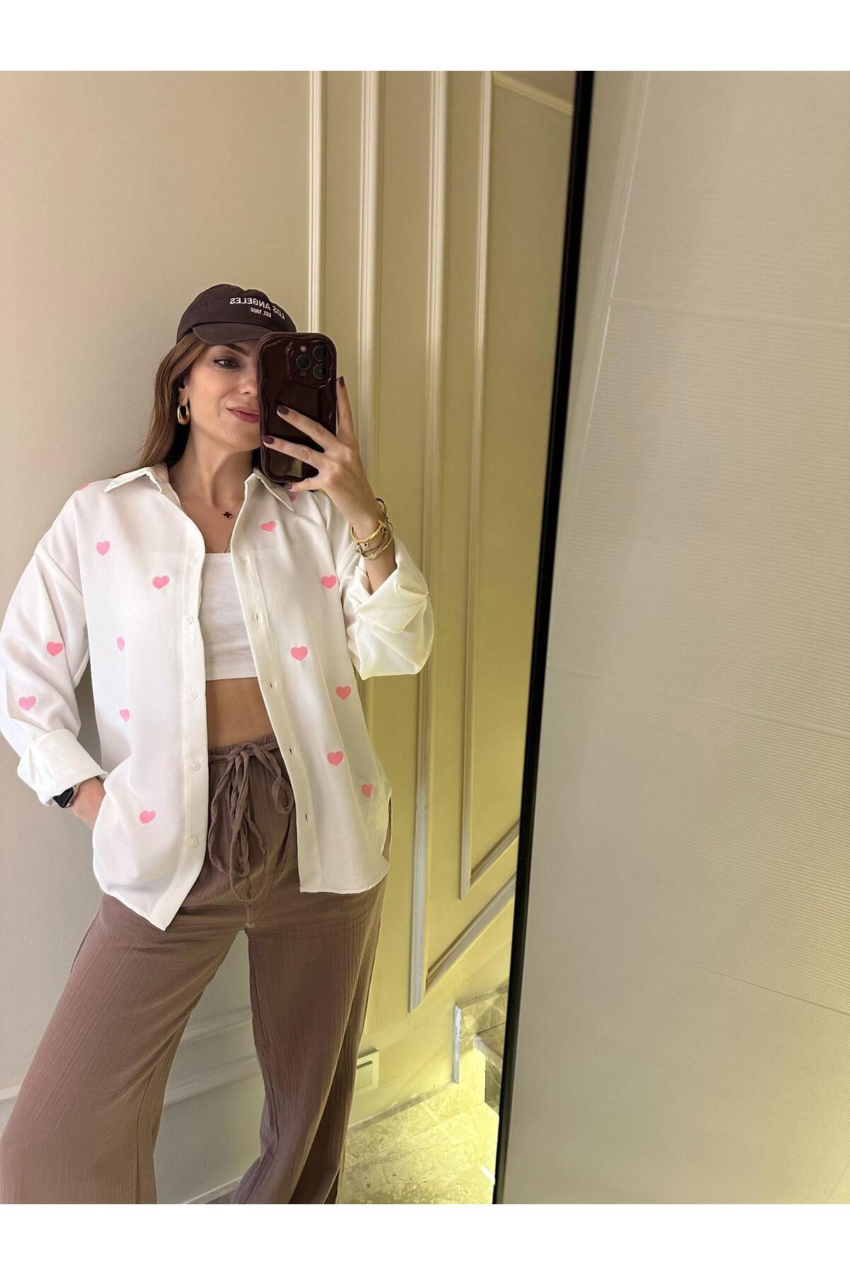 Chamakh Pembe Kalpli Nakışlı Gömlek