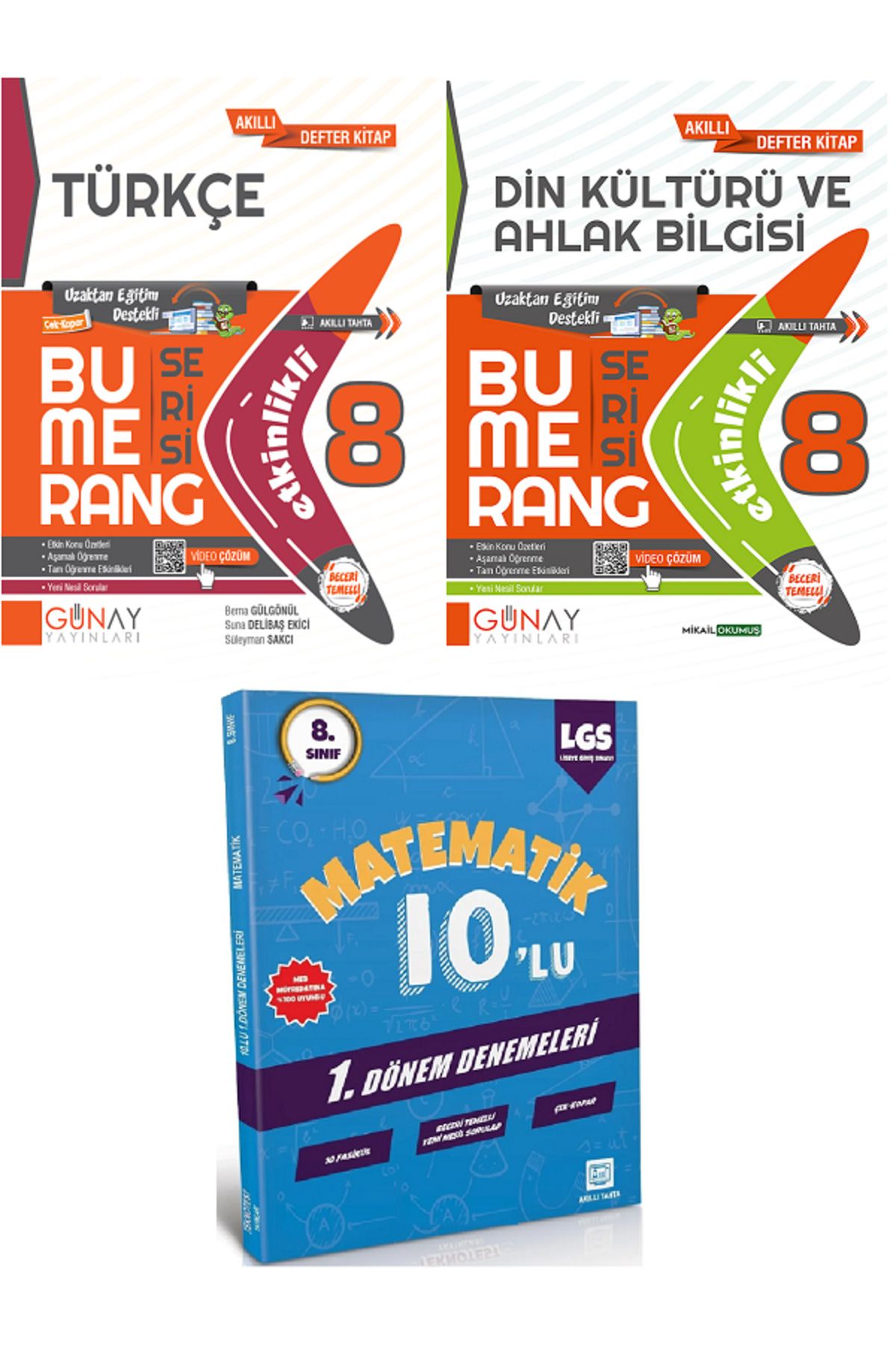 Efsane Yayınları 8.Sınıf Günay Etkinlikli Türkçe + Din Kültürü Bumerang Serisi + 10'Lu Matematik Deneme HEDİYE
