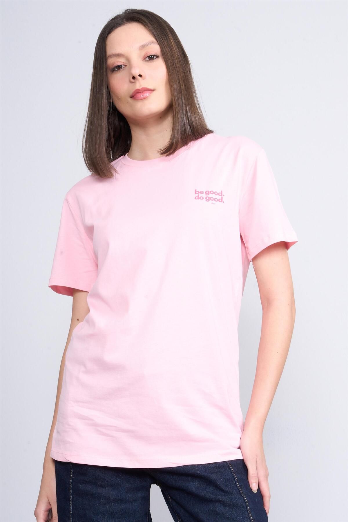 FİTHİT Çetinkaya Fithit 8344 Bisiklet Yaka 30/1 Penye Regular T-shirt Açık Pembe