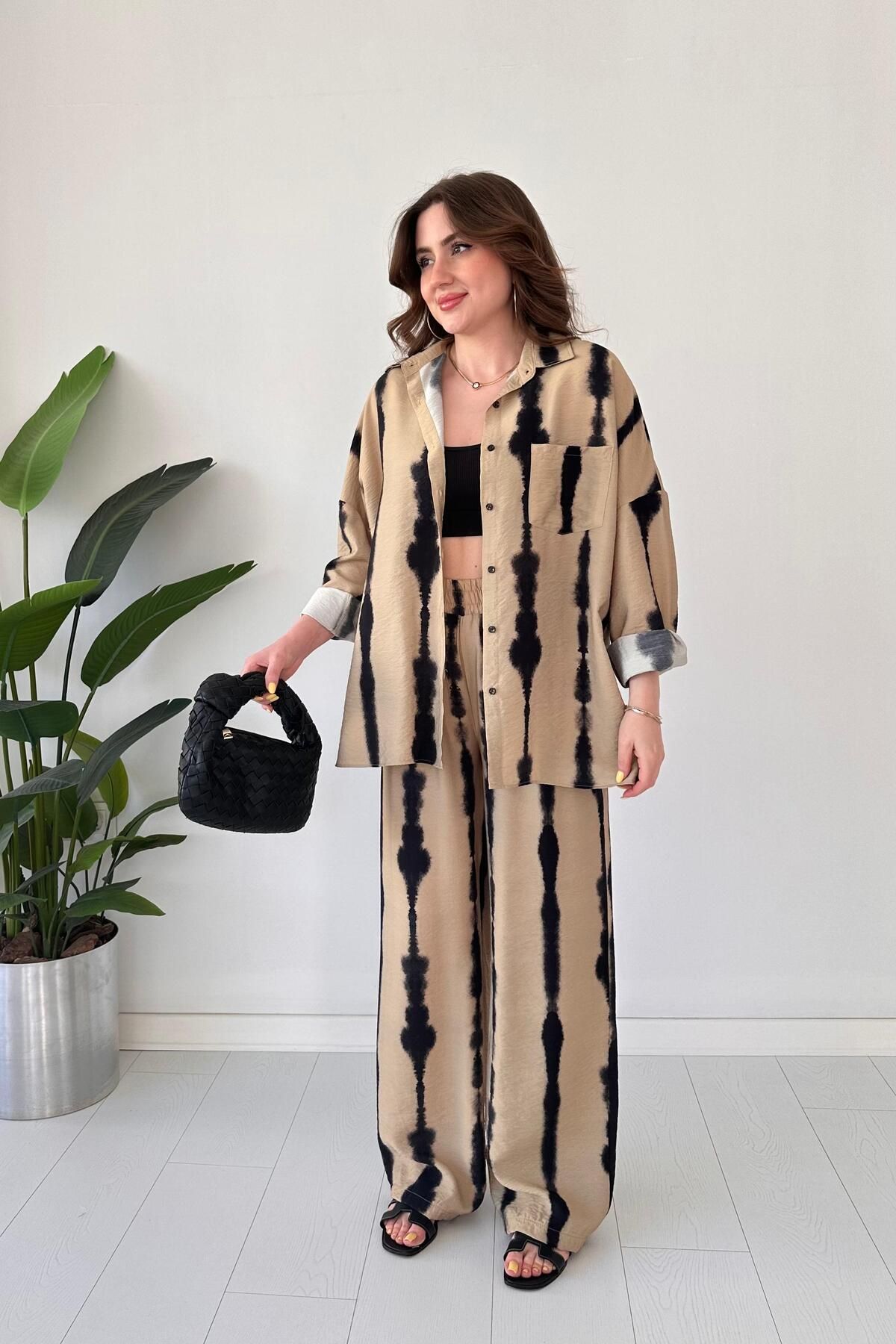 MaziButik İkili Batik Desen Takım Bej