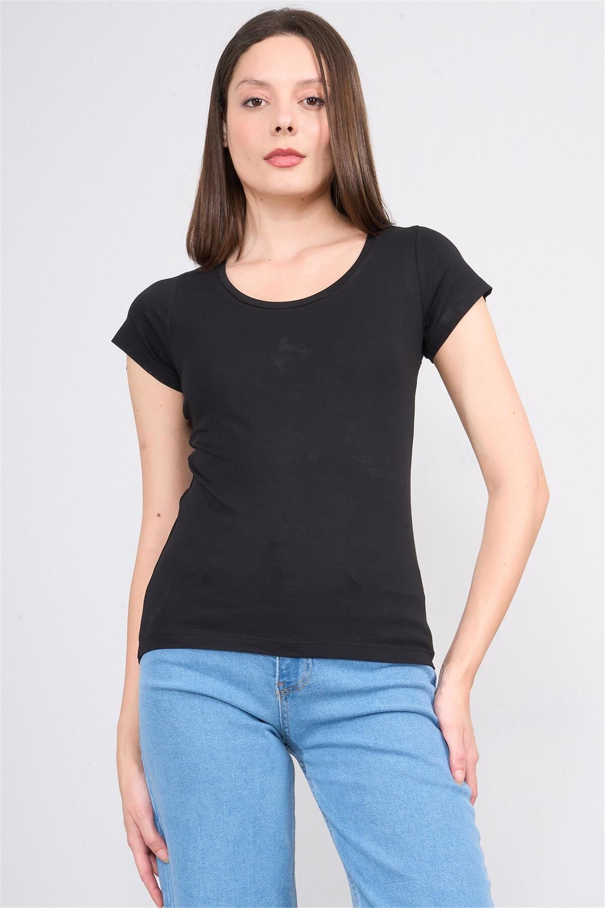 FİTHİT Çetinkaya Fithit 8464 U Yaka 30/1 Compact Penye Süprem T-shirt Siyah