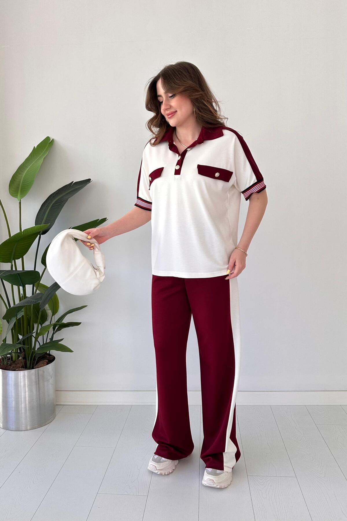 MaziButik Düğmeli Modal Takım Bordo