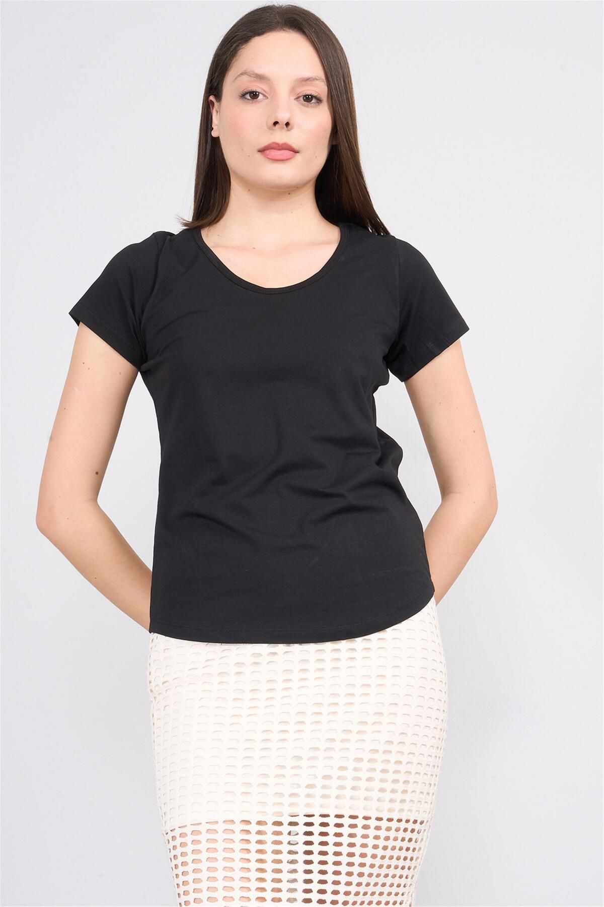 FİTHİT Çetinkaya Fithit 8461 30/1 Compact Penye Süprem Spagetti Detaylı T-shirt Siyah