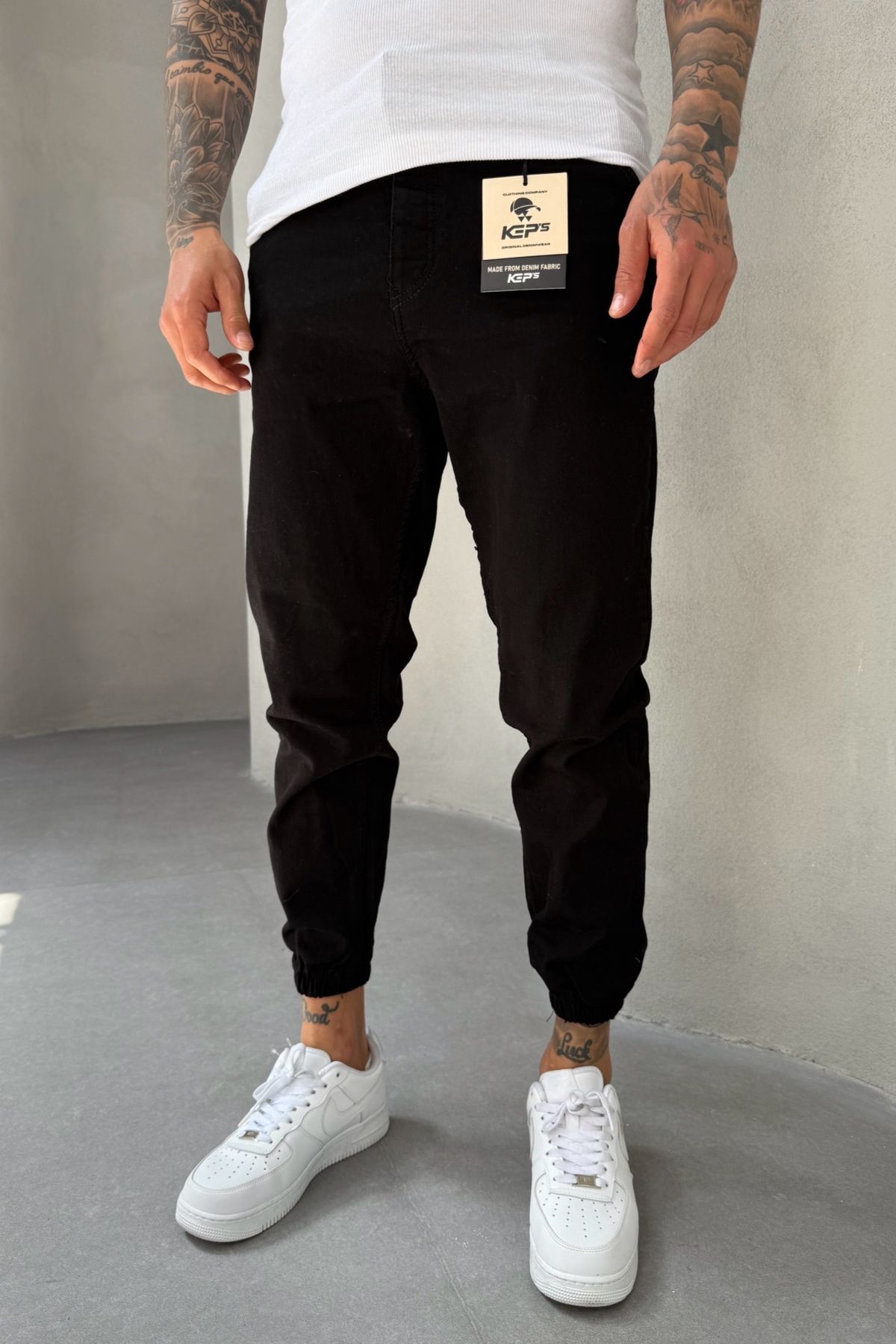 MADZEYMODA Paça Lastik Likralı Denim Kumaş Erkek Siyah Jean Kot Pantolon KE-789