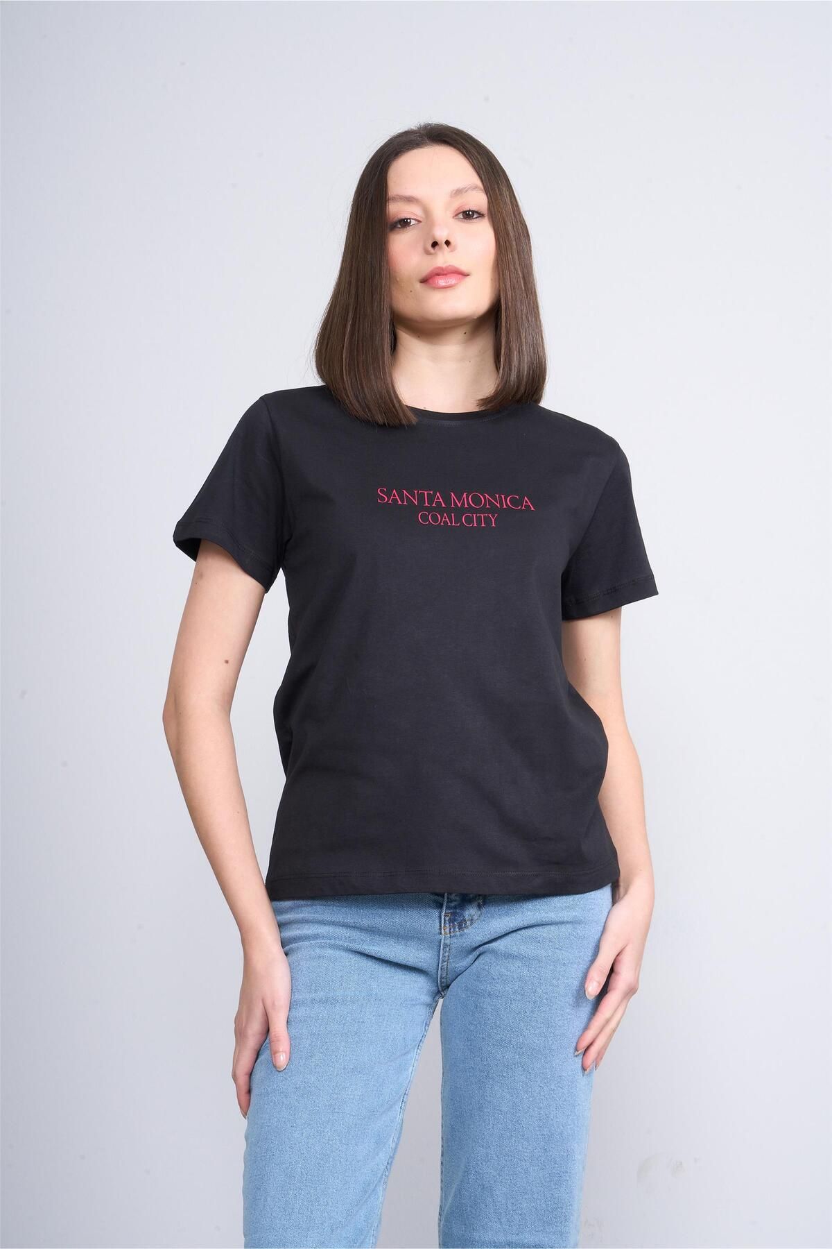 FİTHİT Çetinkaya Fithit 8470 Bisiklet Yaka 30/1 Compact Penye Süprem Baskılı T-shirt Siyah