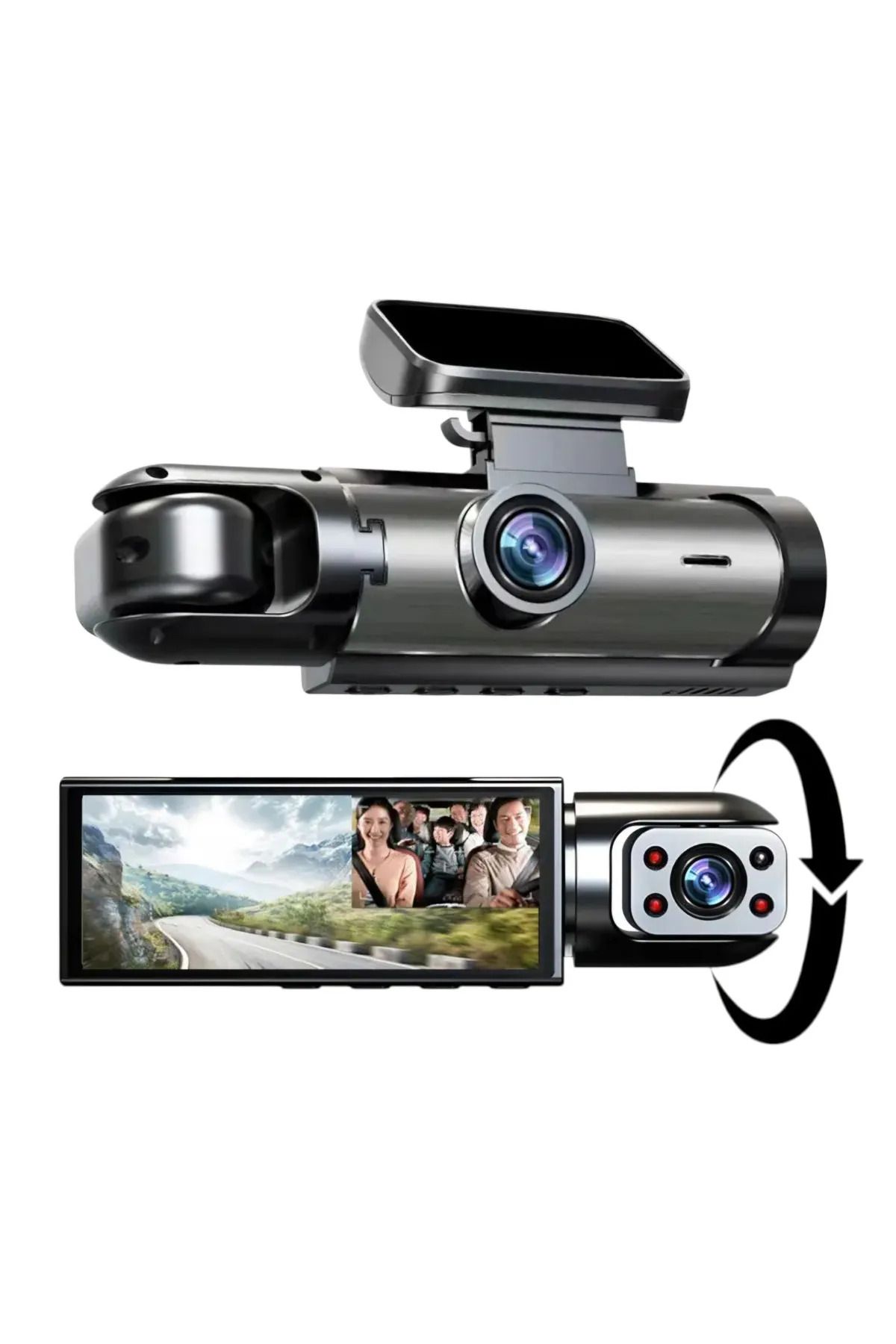 KAZEMTECH HD 1080P Araç İçi Kamera Video 3-16'' Çift Lens Geniş Açı WiFi (M8)