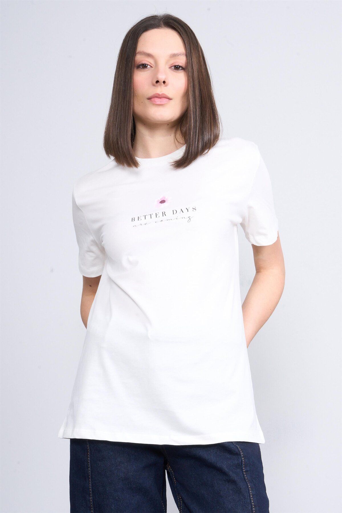 FİTHİT Çetinkaya Fithit 8333 Bisiklet Yaka 30/1 Penye Süprem Regular T-shirt Krem
