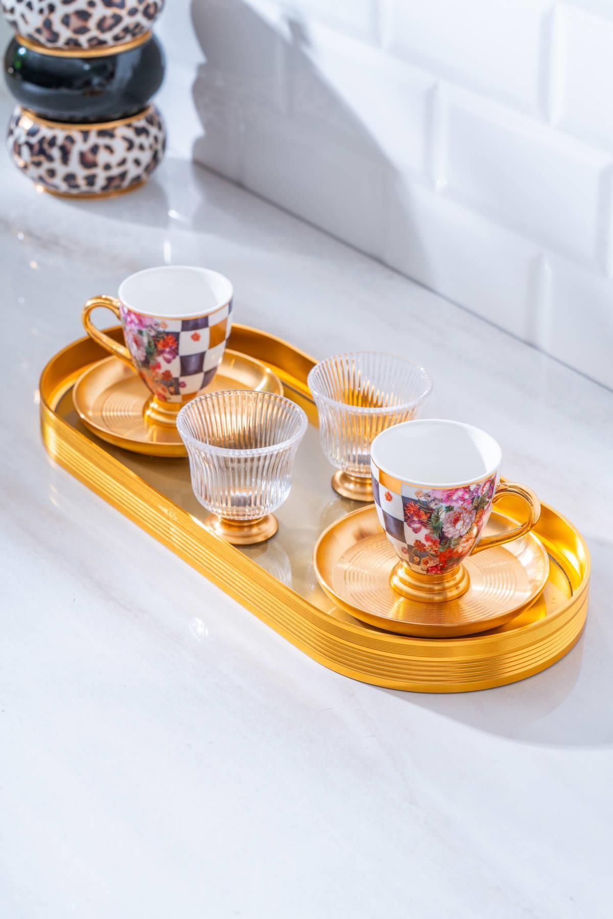 ACAR Portofina 2 Kişilik Cam Tepsili Kahve Fincanı Takımı - 90 ml